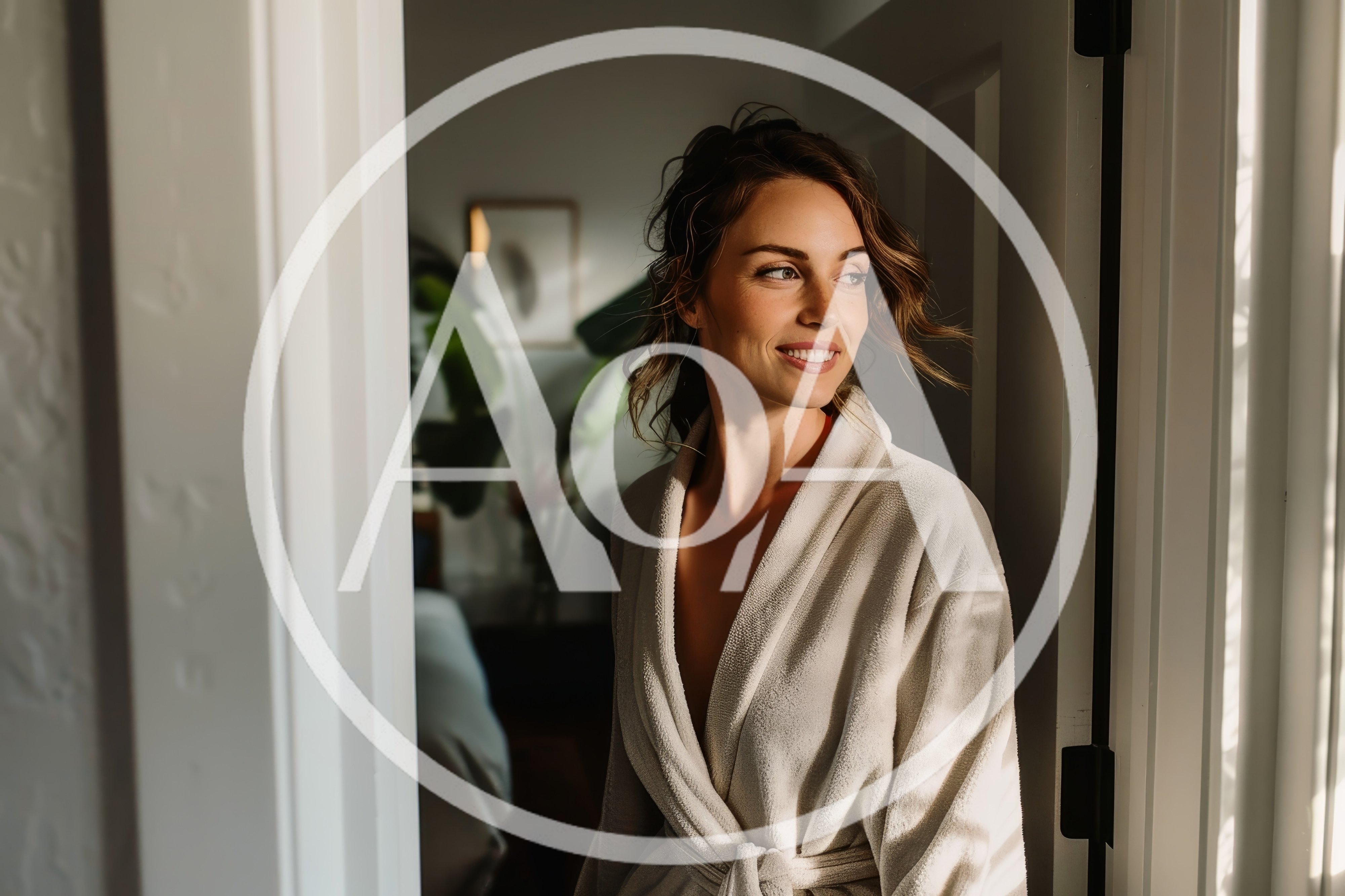 Woman In Bathrobe Standing In A Doorway