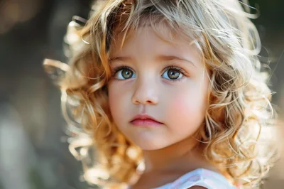 Portrait Of A Young Girl With Curly Blonde Hair