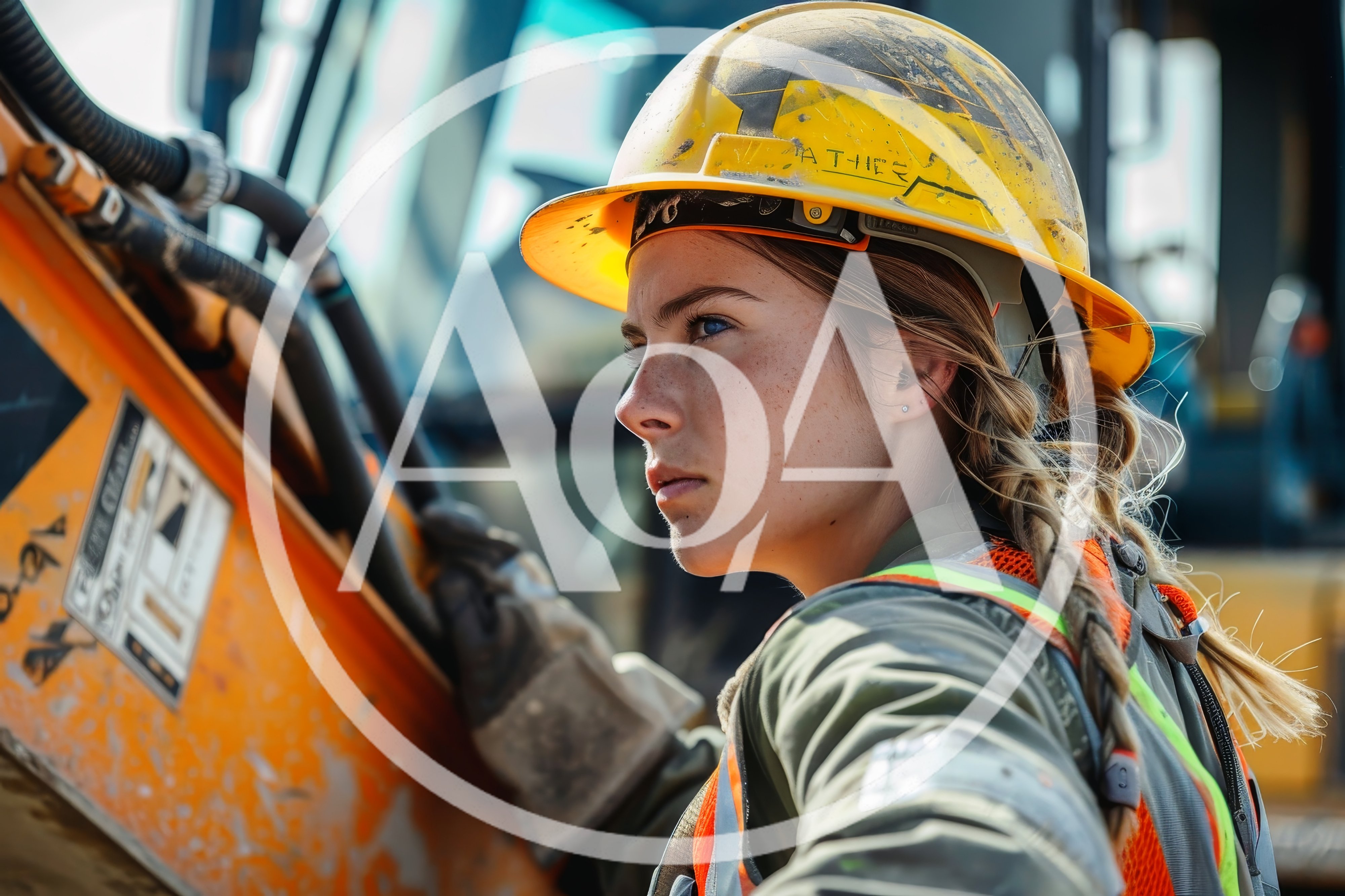 Female Construction Worker Standing Beside Heavy Machinery