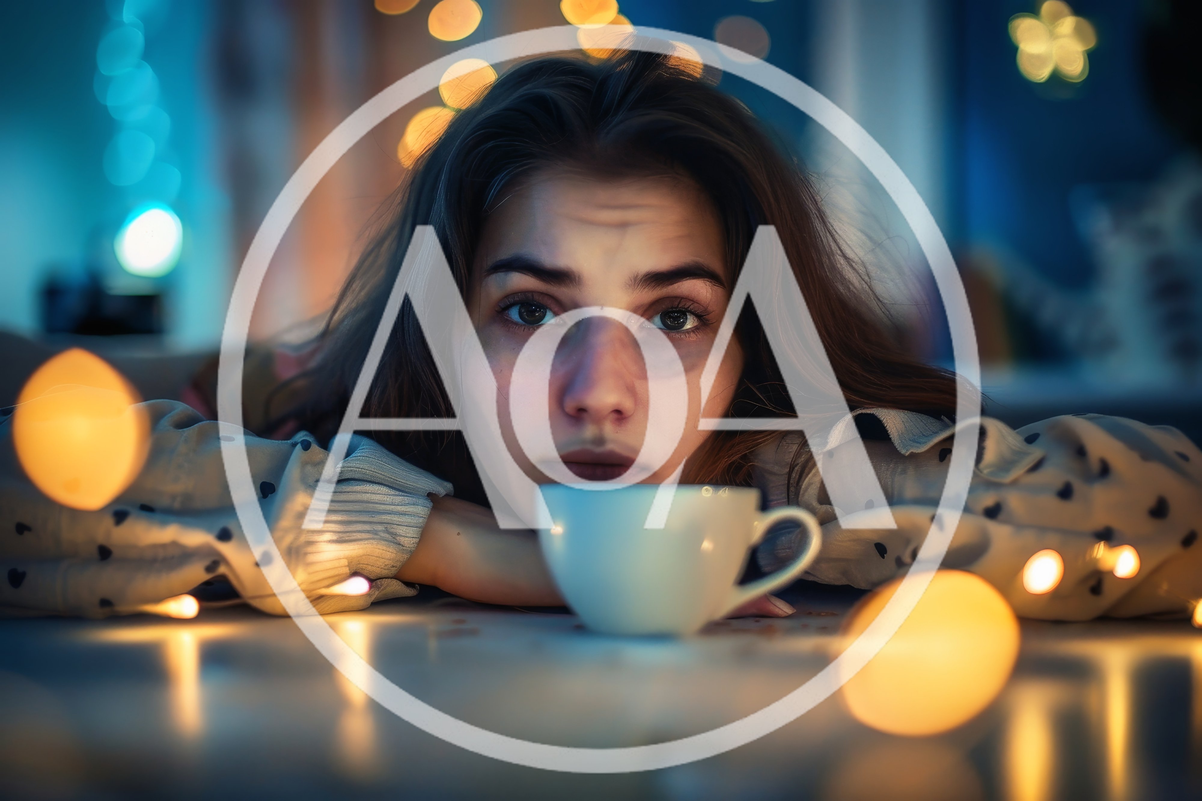 Young Woman Resting Chin On Hands With Coffee Cup