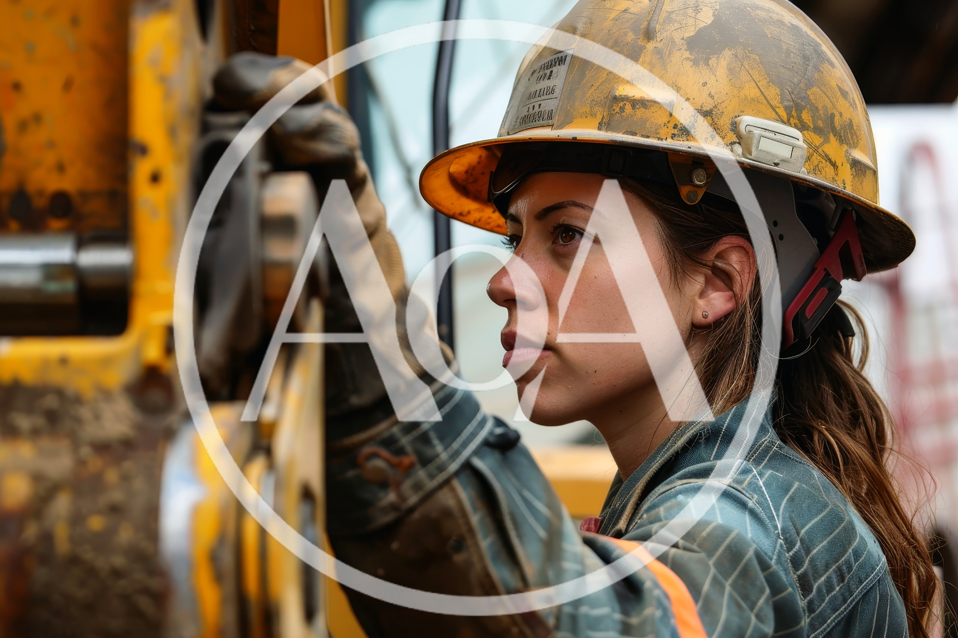 Female Construction Worker Inspecting Heavy Machinery