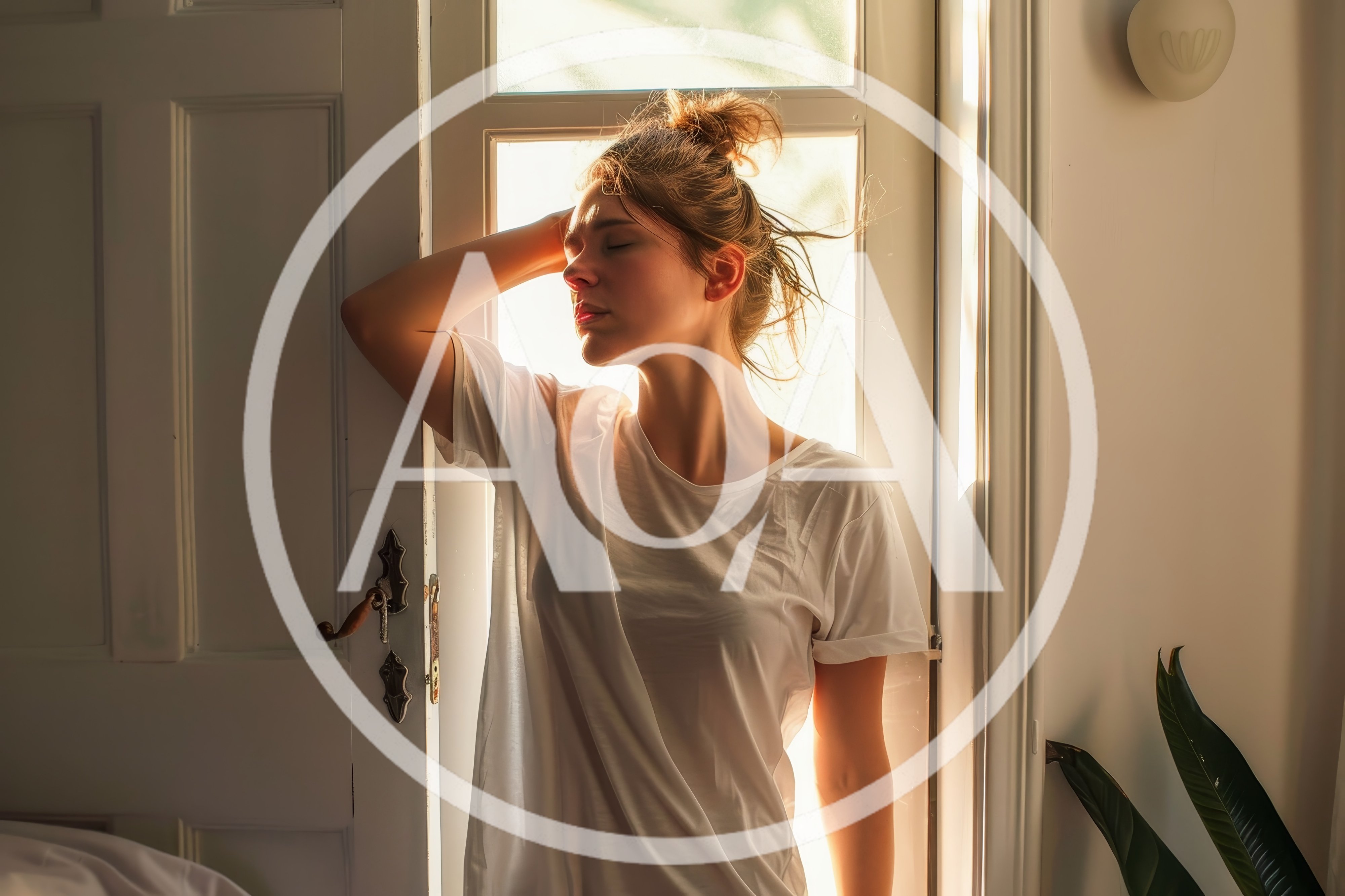 Young Woman Standing In Sunlight By A Doorway