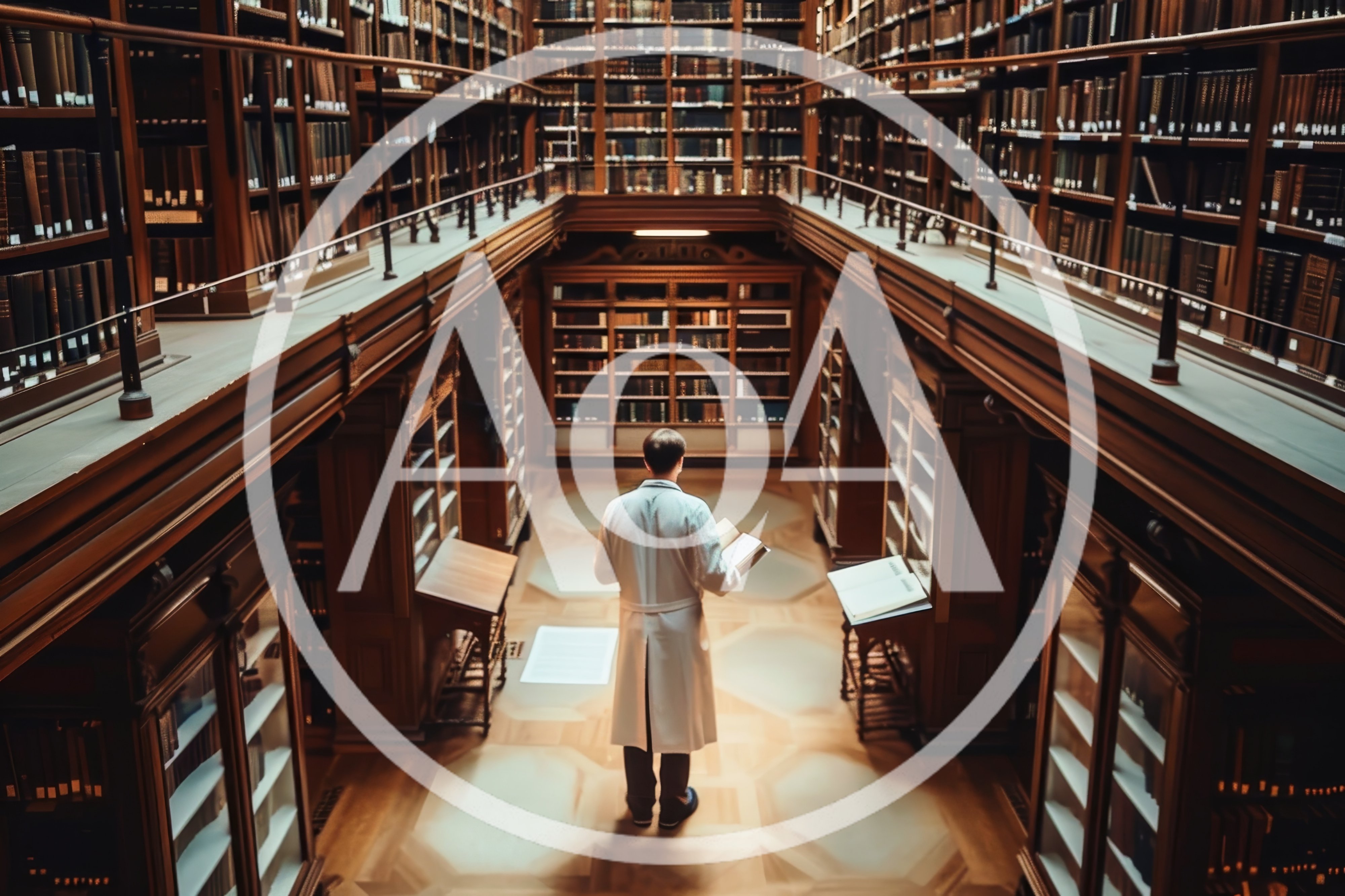 Researcher Reading Book In Grand Historical Library