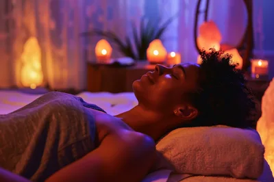 Relaxed Woman Receiving Spa Treatment In Salt Room