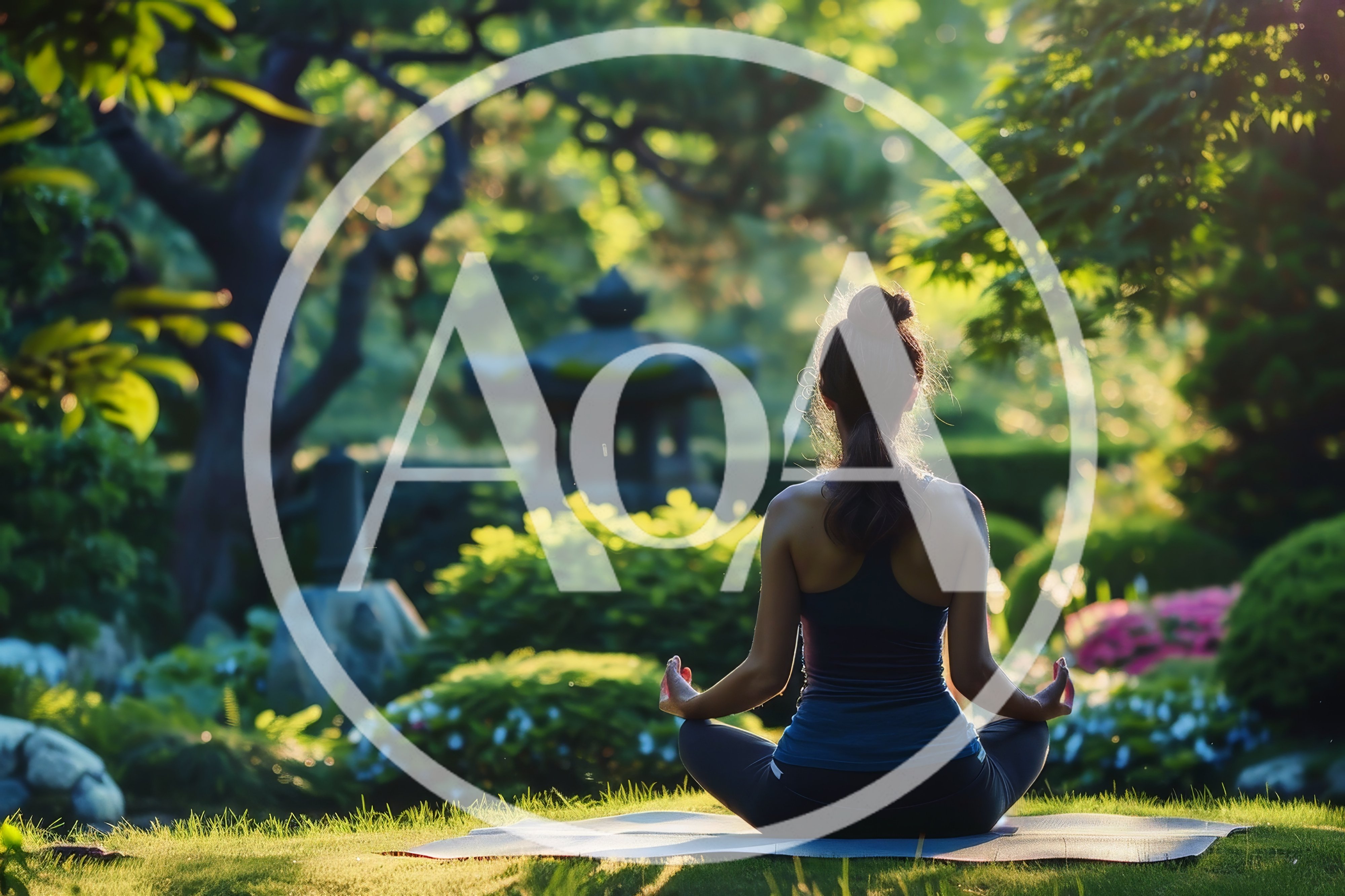 Woman Practicing Yoga Meditation in a Serene Japanese Garden