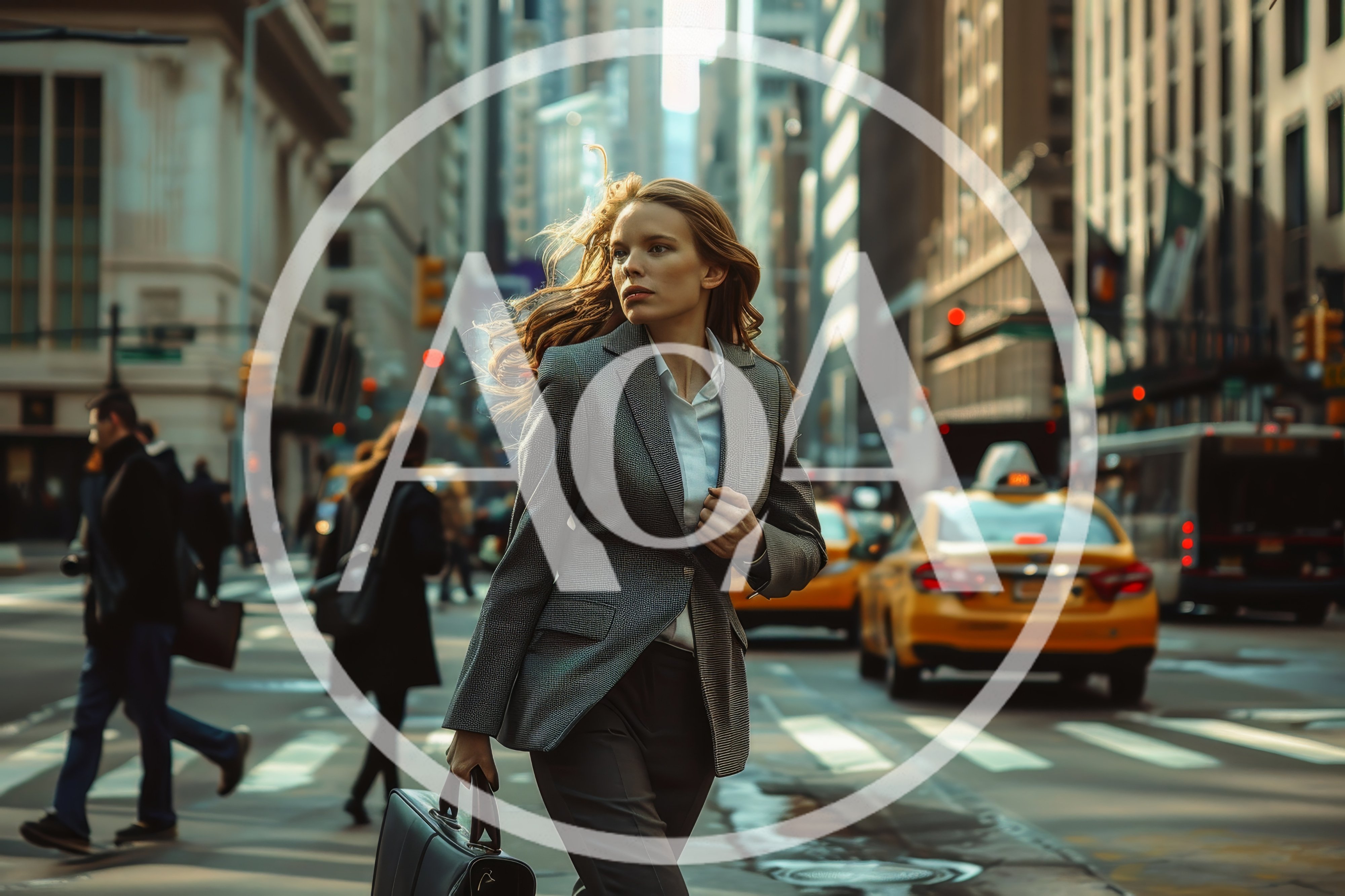 Businesswoman Walking Through Busy New York City Intersection