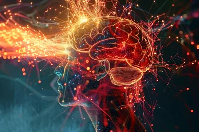 Digital Human Head With Glowing Neural Network Brain