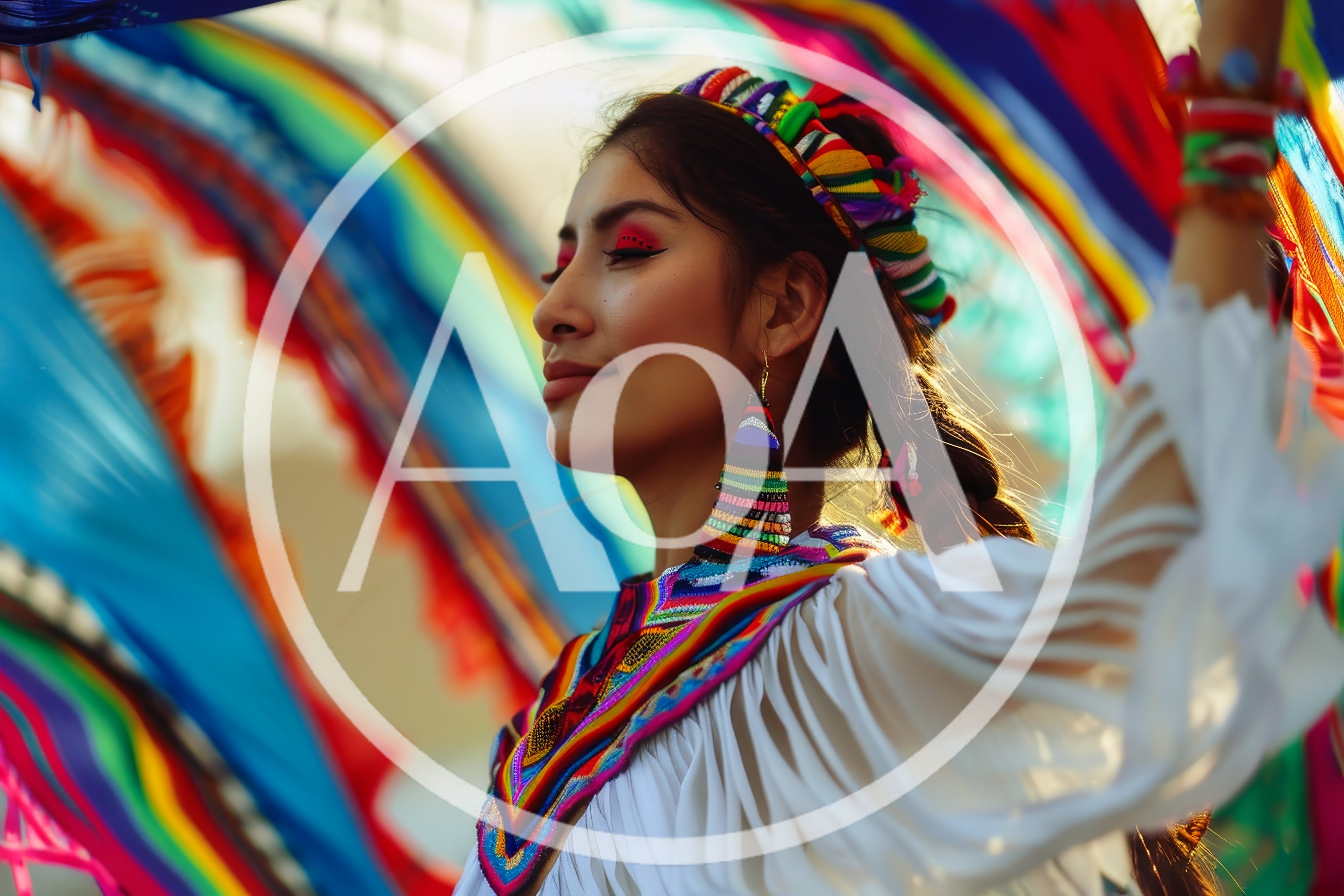Young Woman Dancing In Traditional Colorful Andean Attire