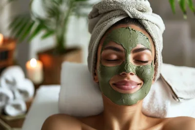 Woman Relaxing With Green Clay Face Mask