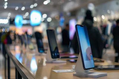 Smartphones Displayed On A Retail Store Counter
