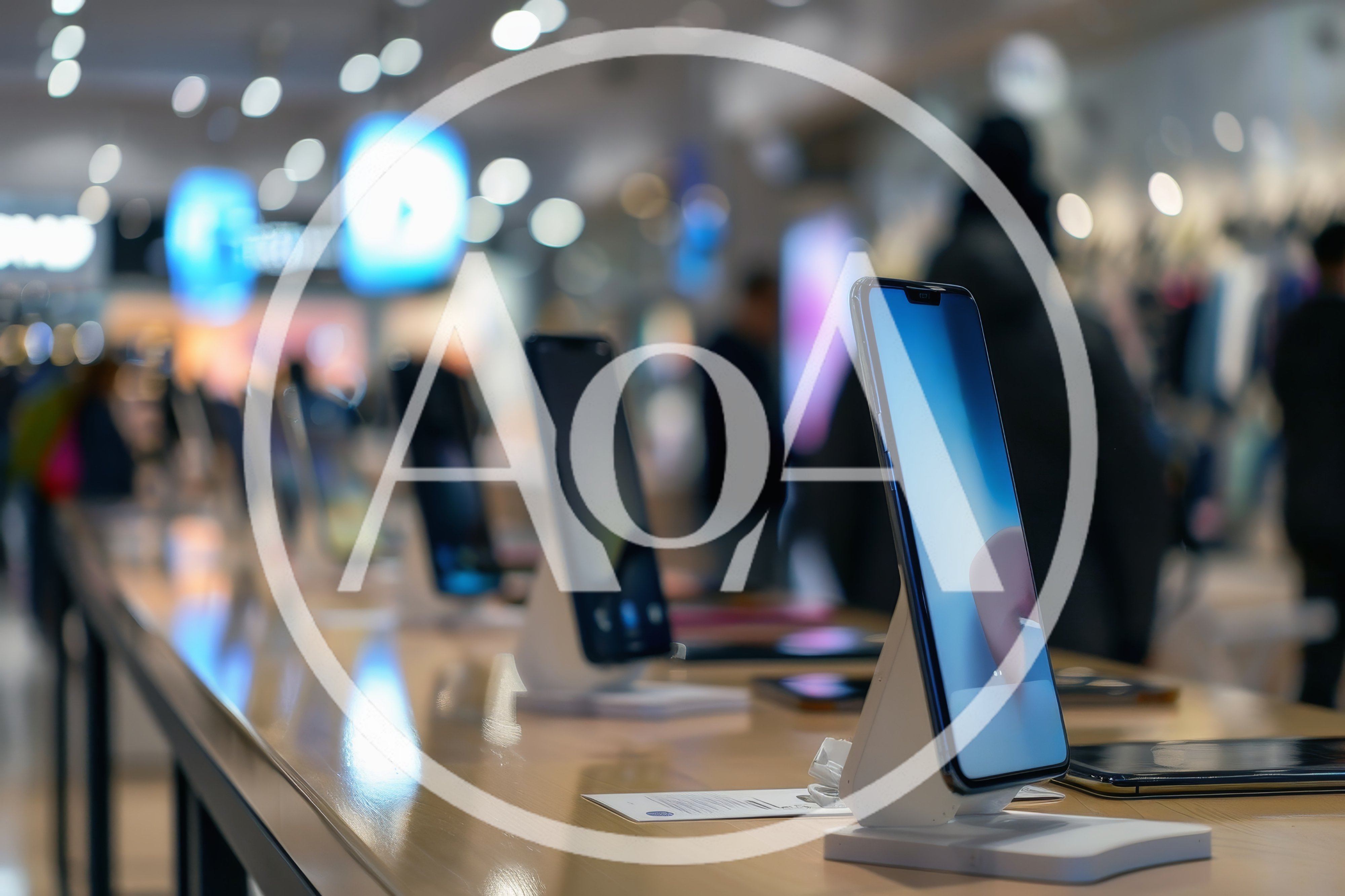 Smartphones Displayed On A Retail Store Counter