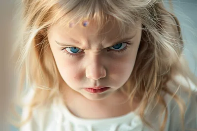 Close Up Portrait Of An Angry Young Girl