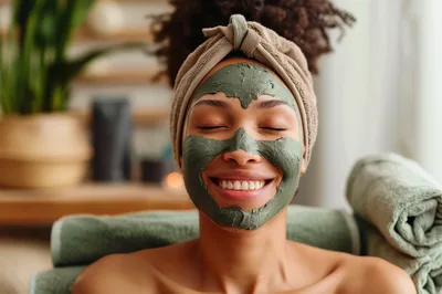 Young Woman Relaxing With A Green Clay Face Mask