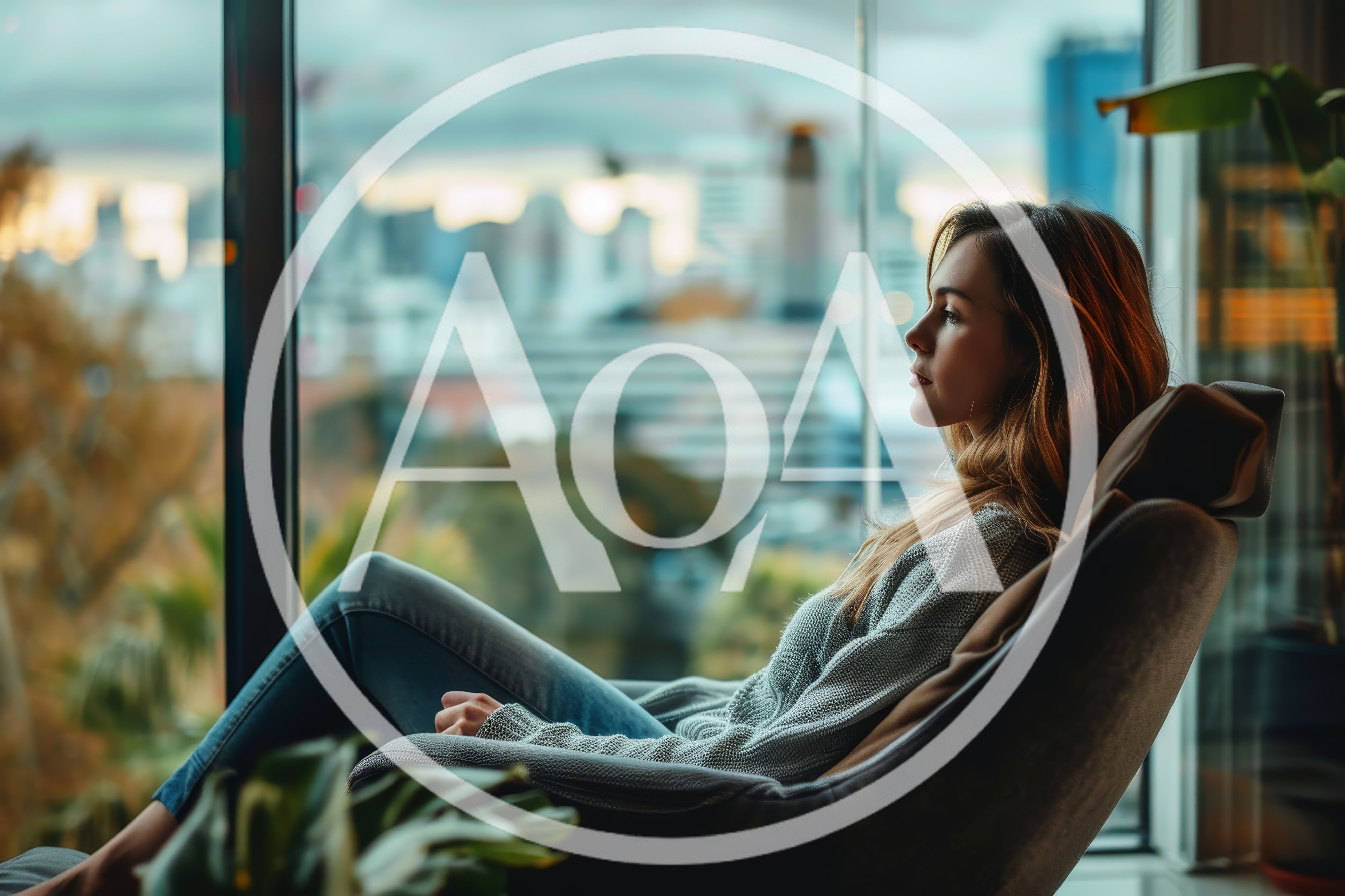 Young Woman Relaxing In Armchair By City Window