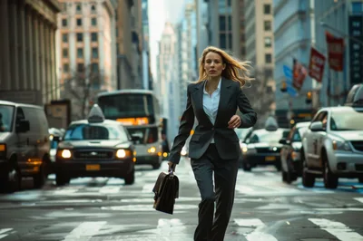 Businesswoman Running Through Busy New York City Street