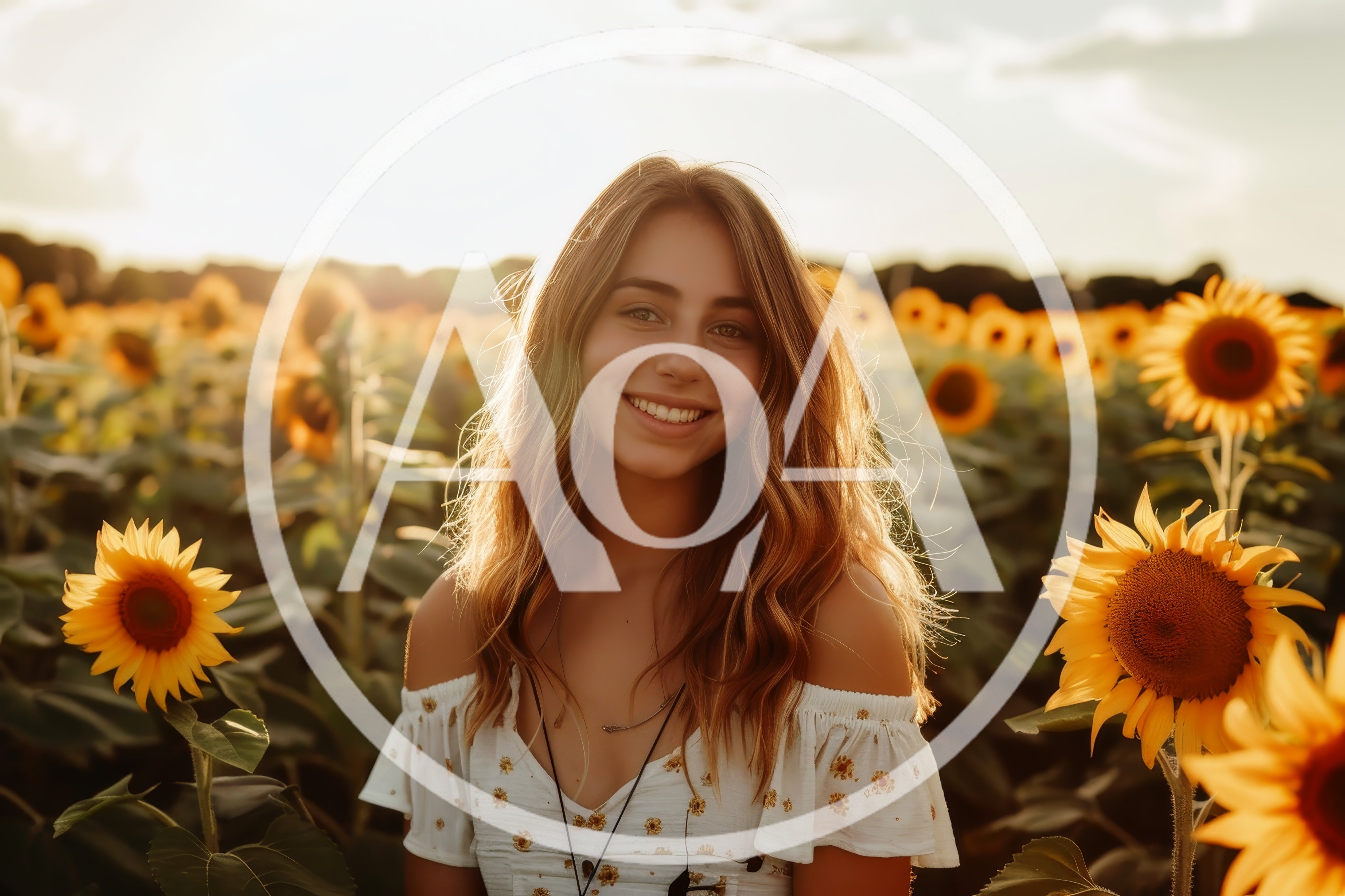 Young Woman Smiling In A Sunflower Field