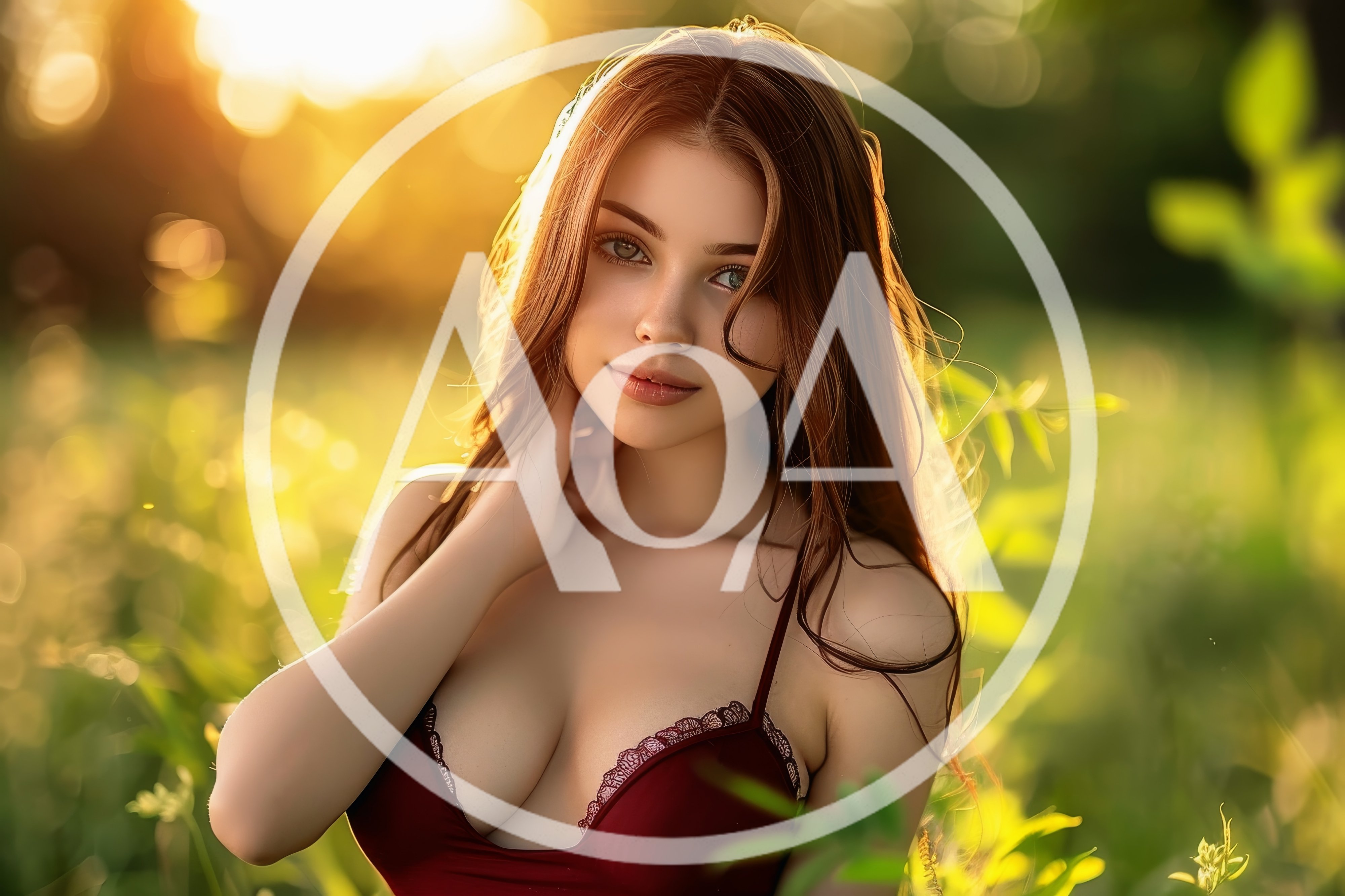 Young Woman Posing In A Sunlit Meadow