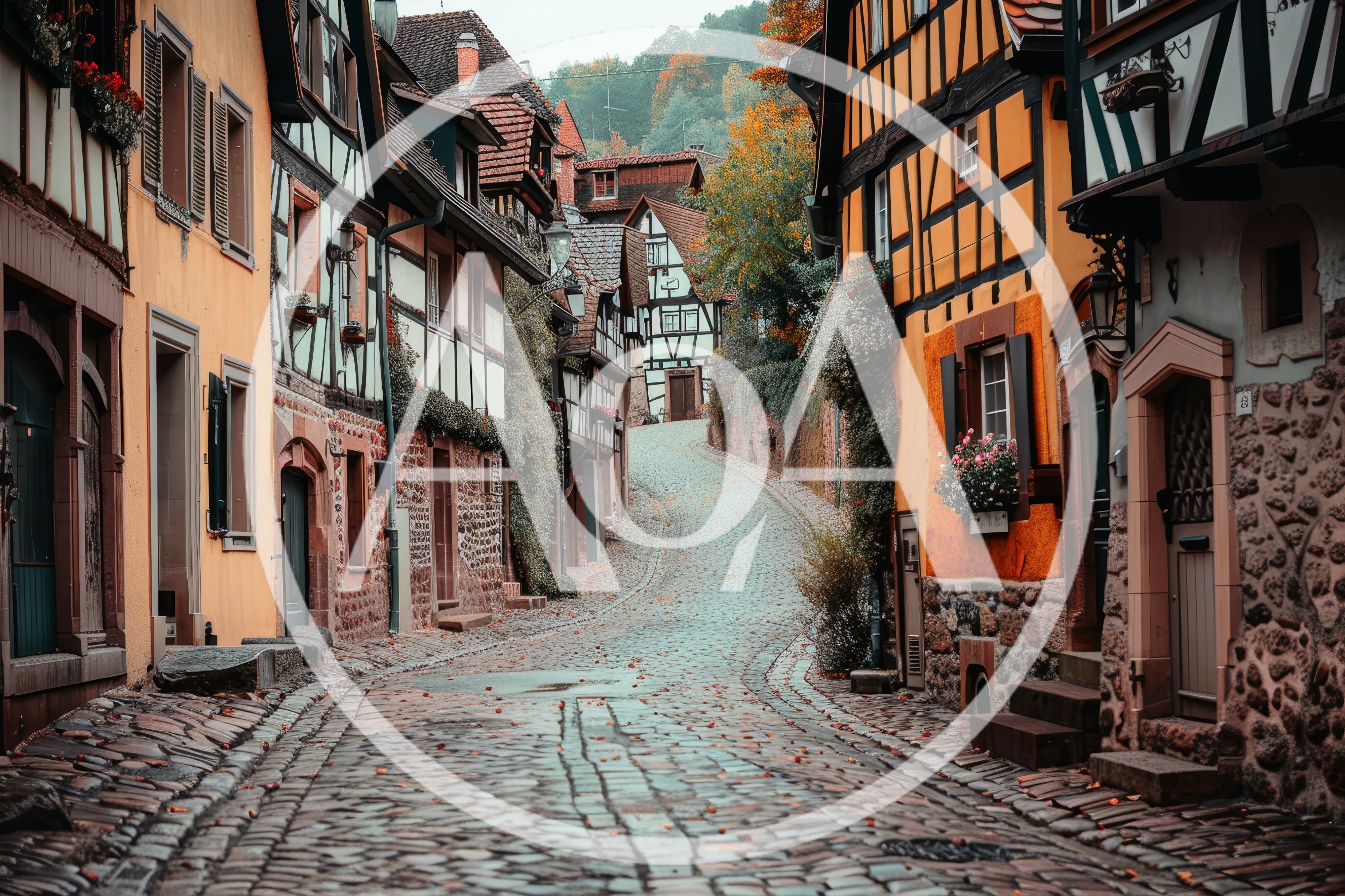 Cobblestone Street In A Traditional Alsatian Village