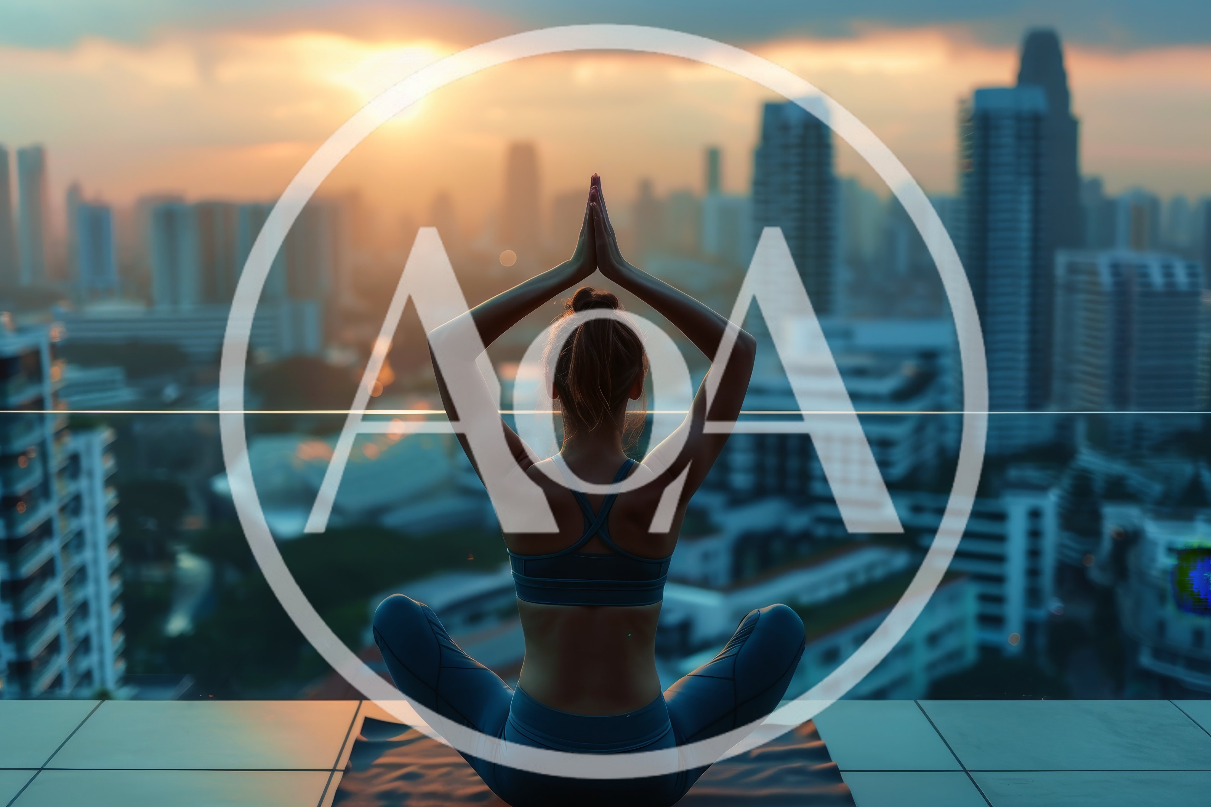 Woman Practicing Yoga On Rooftop At Sunset