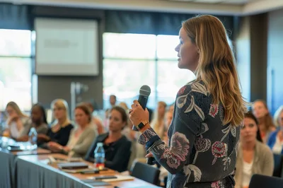 Professional Woman Speaking At A Business Conference