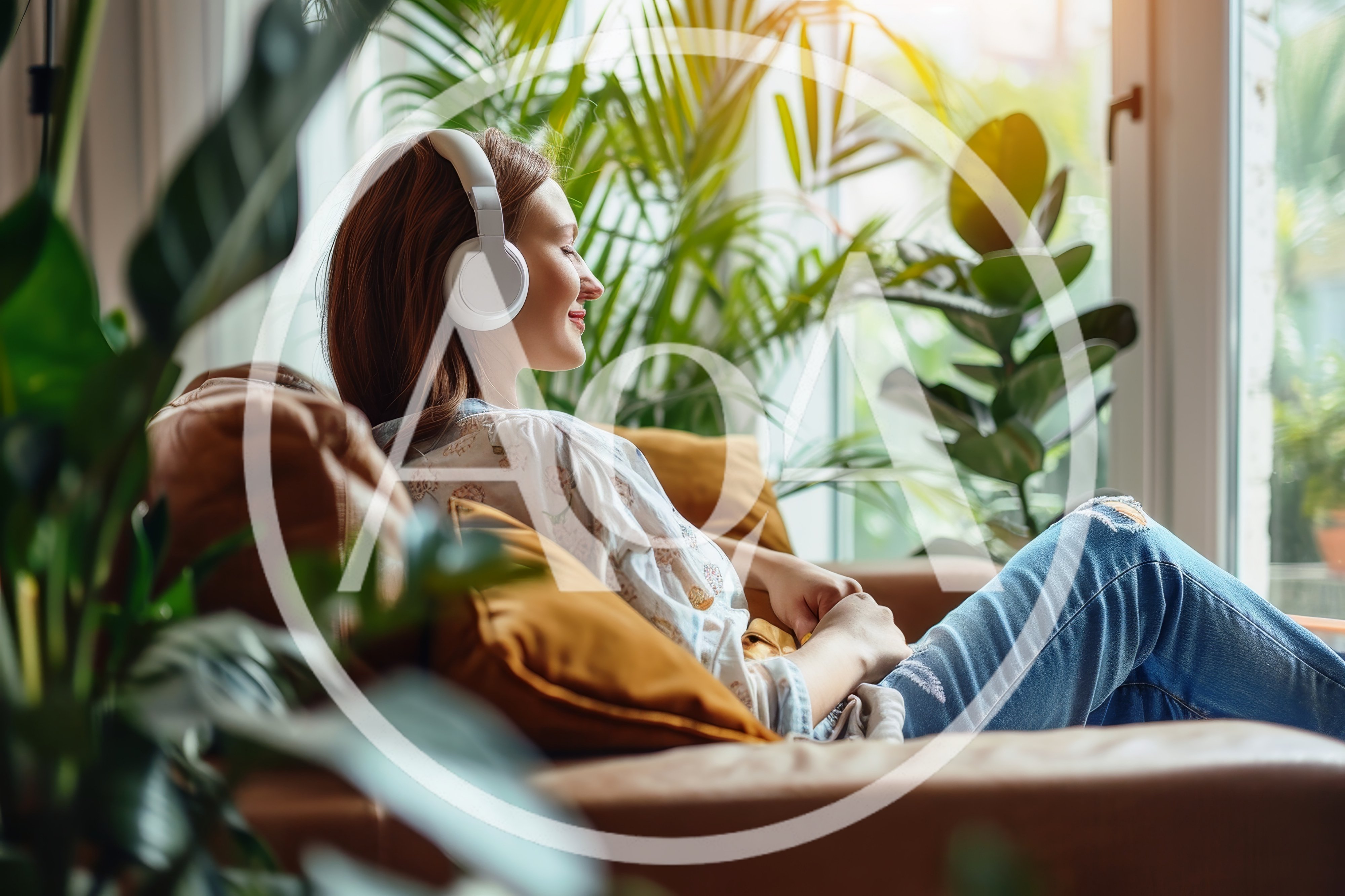 Young Woman Relaxing On Sofa With Headphones