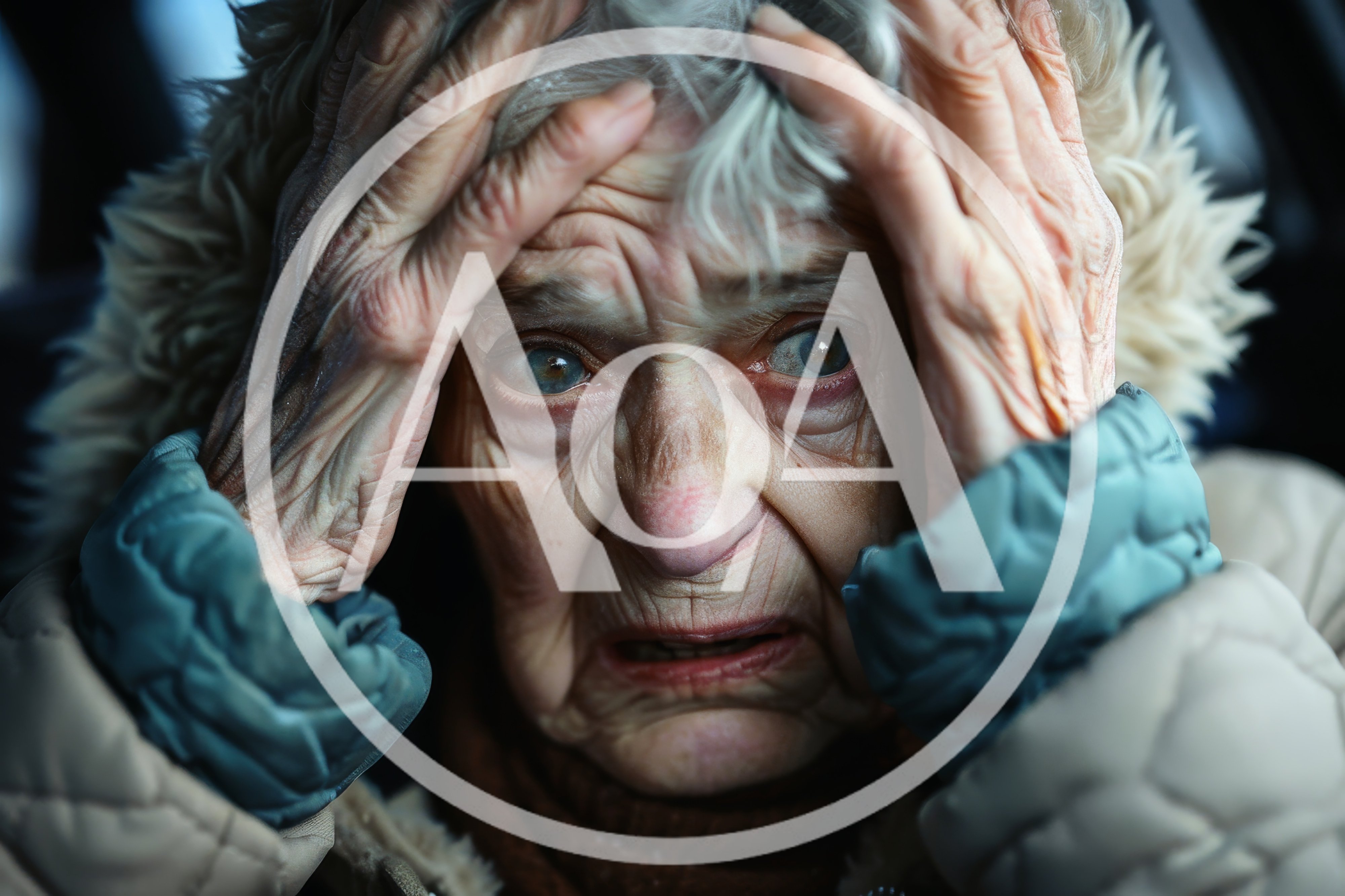 Distressed Elderly Woman Holding Her Head In Despair