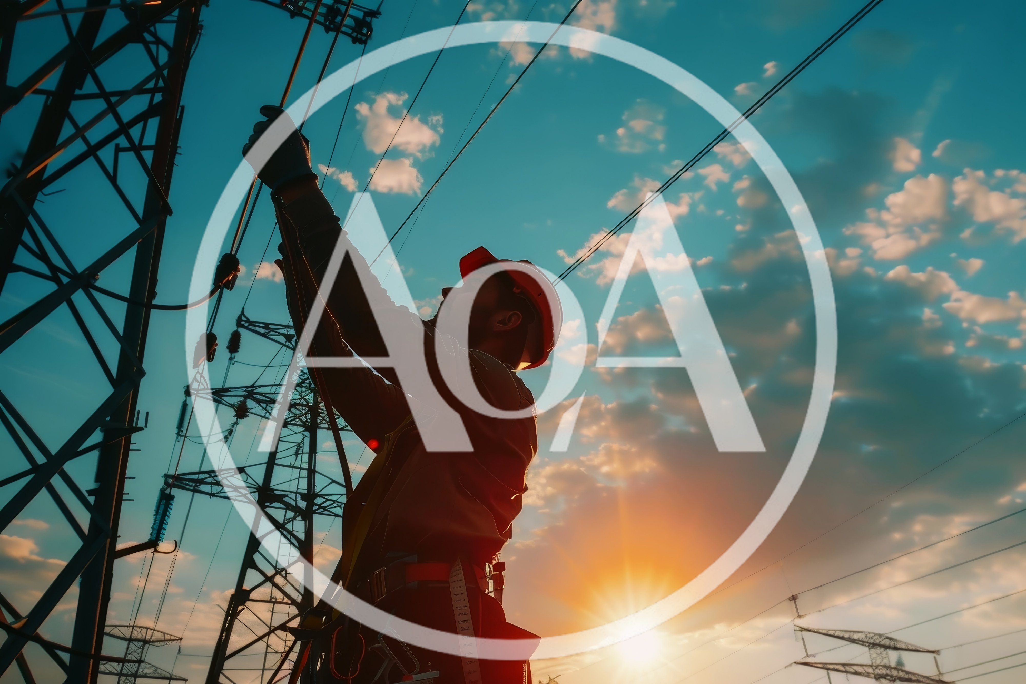 Electrical Lineman Working On High Voltage Power Tower