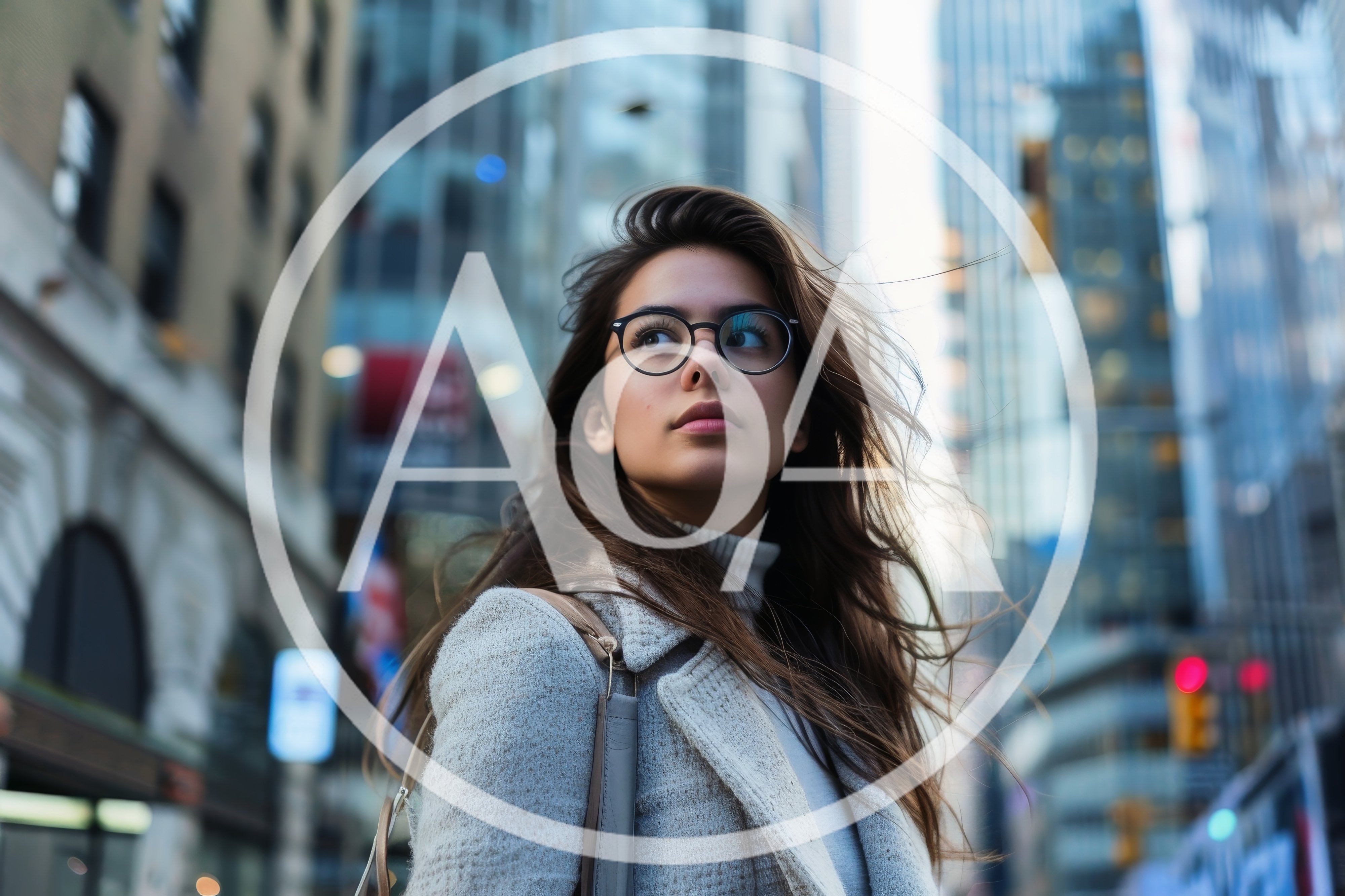 Young Woman With Glasses Walking Through City Streets