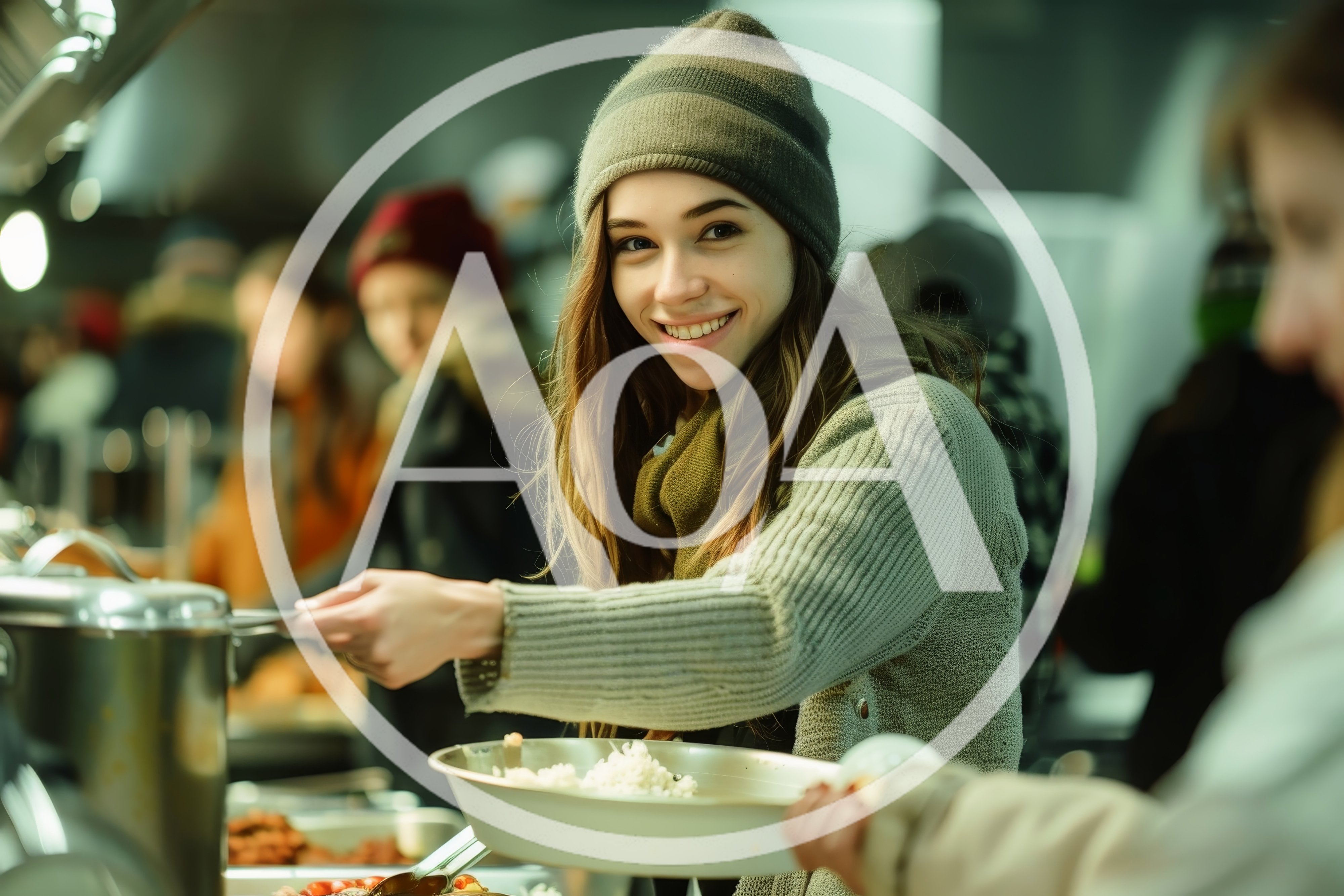Young Woman Serving Food at a Community Soup Kitchen