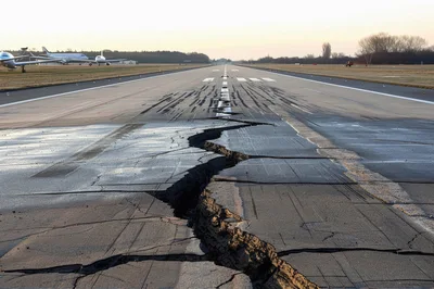 Severe Earthquake Damage To Airport Runway Surface