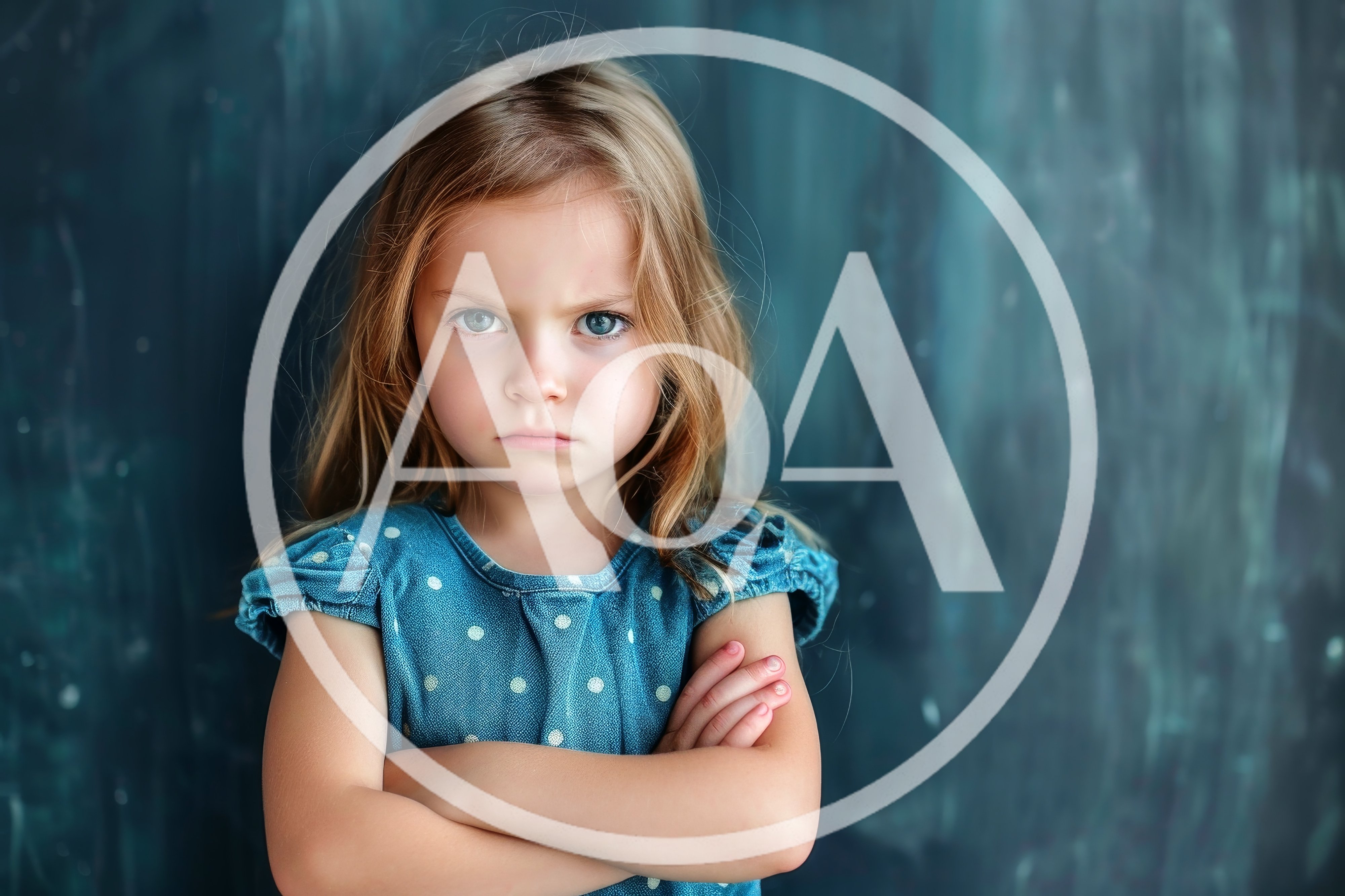 Portrait Of A Grumpy Little Girl With Crossed Arms