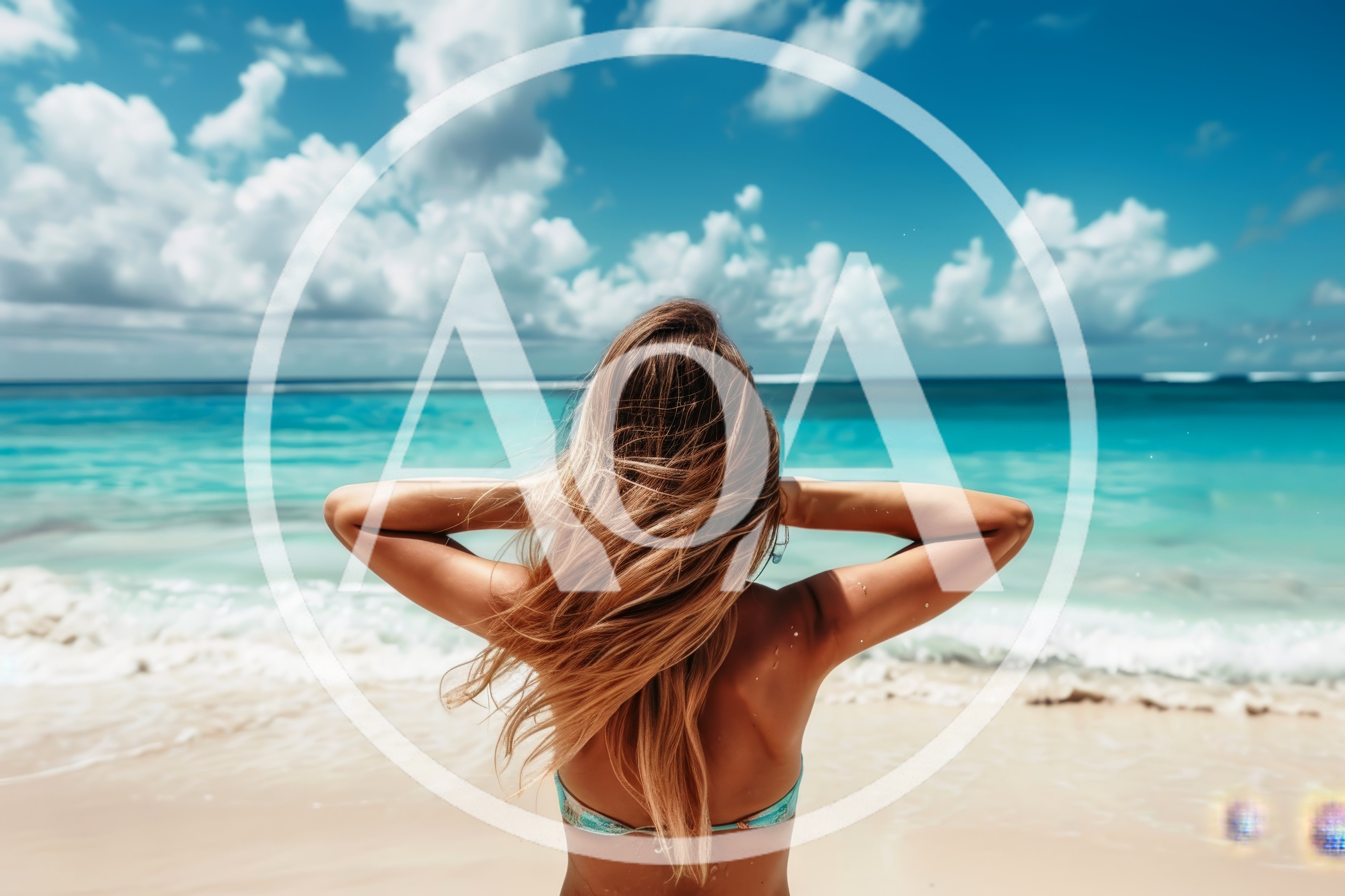 Woman Standing On Tropical Beach Facing The Ocean
