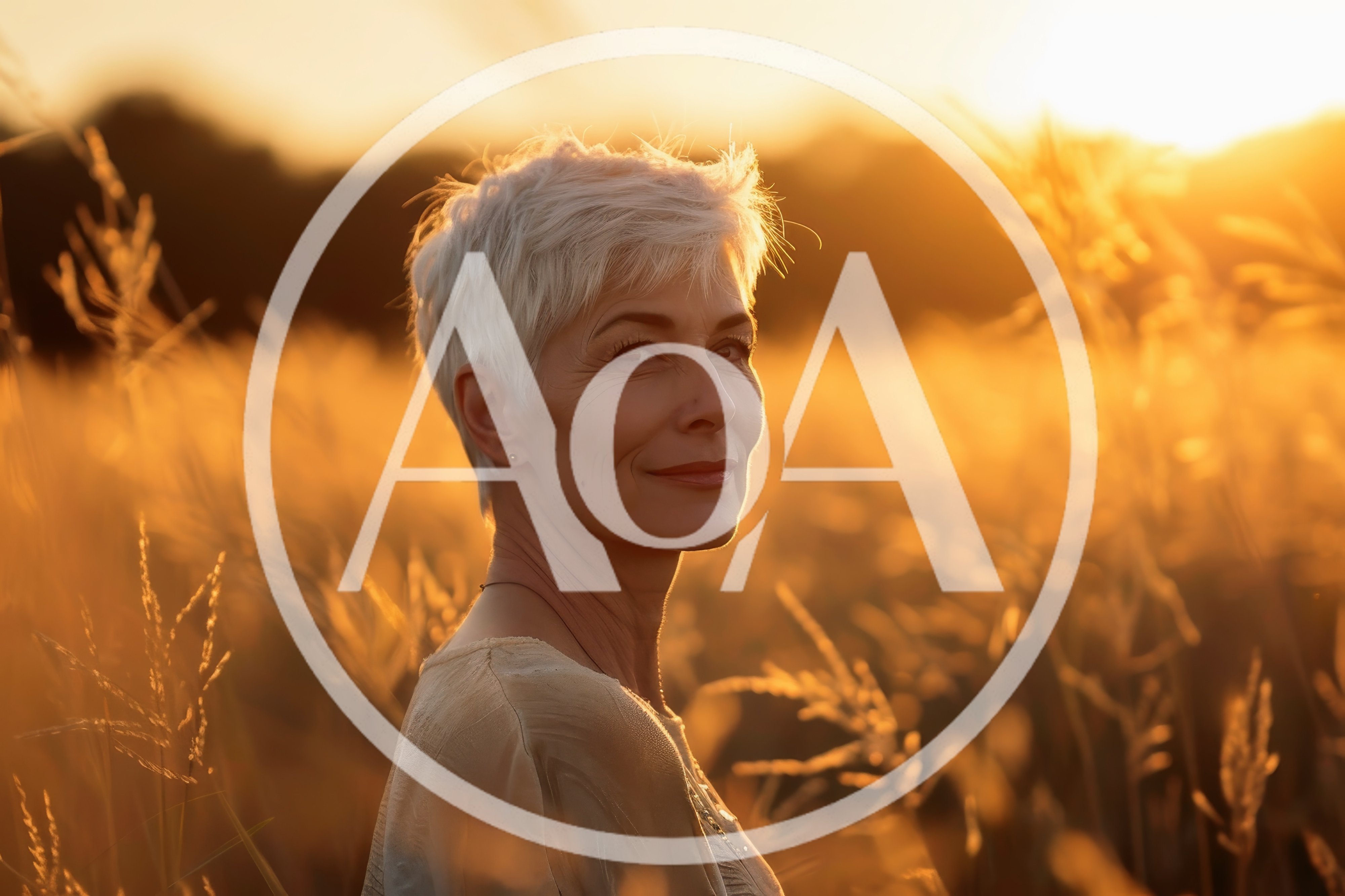Mature Woman With Short White Hair In Golden Field