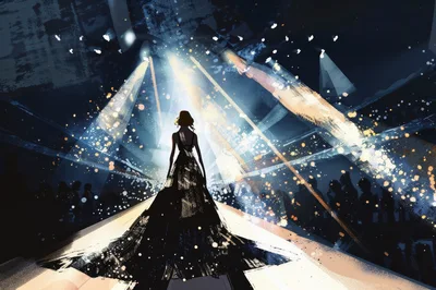 Fashion Model Walking Down A Glowing Runway