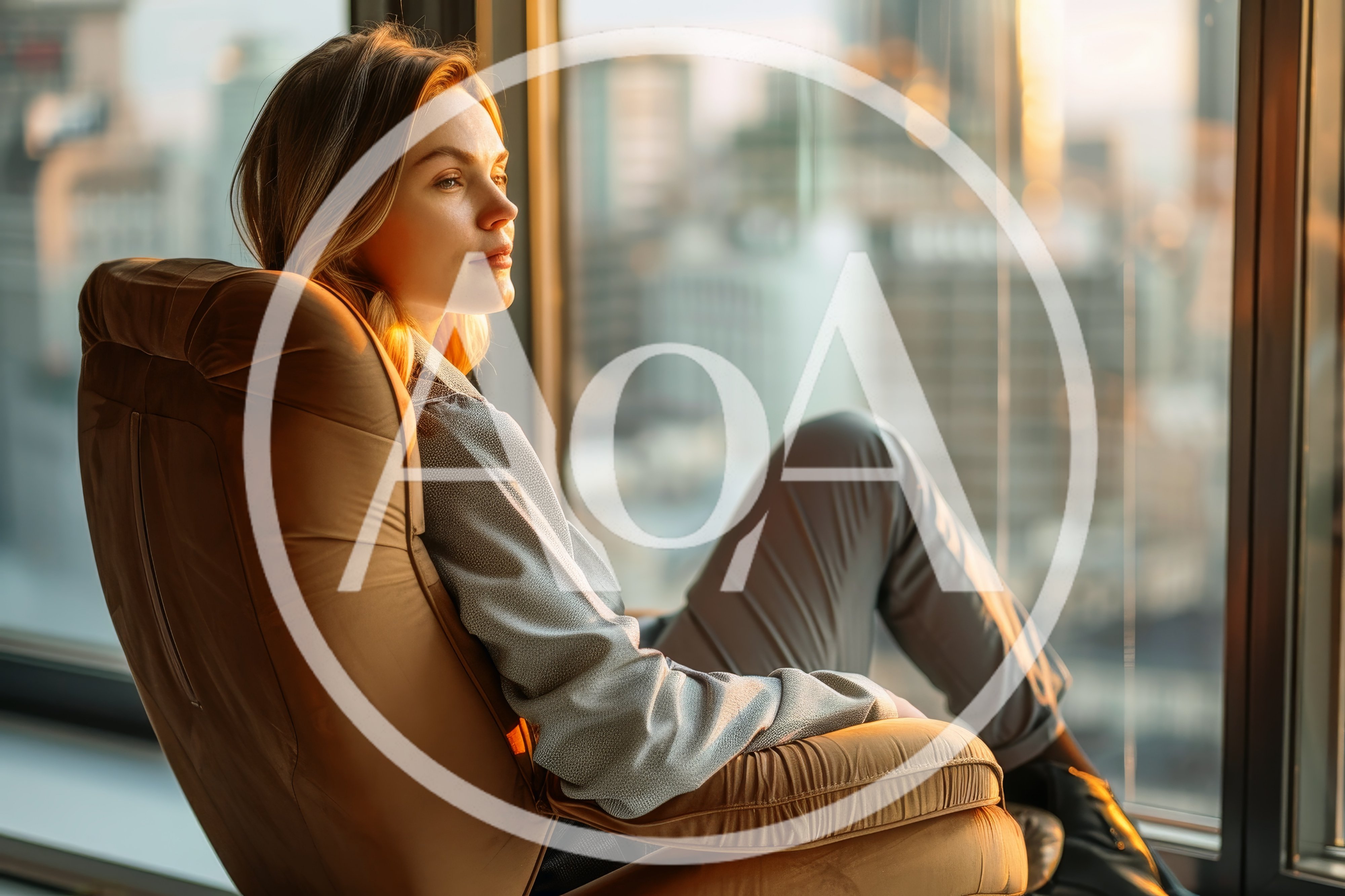 Woman Relaxing In Armchair By High Rise Window