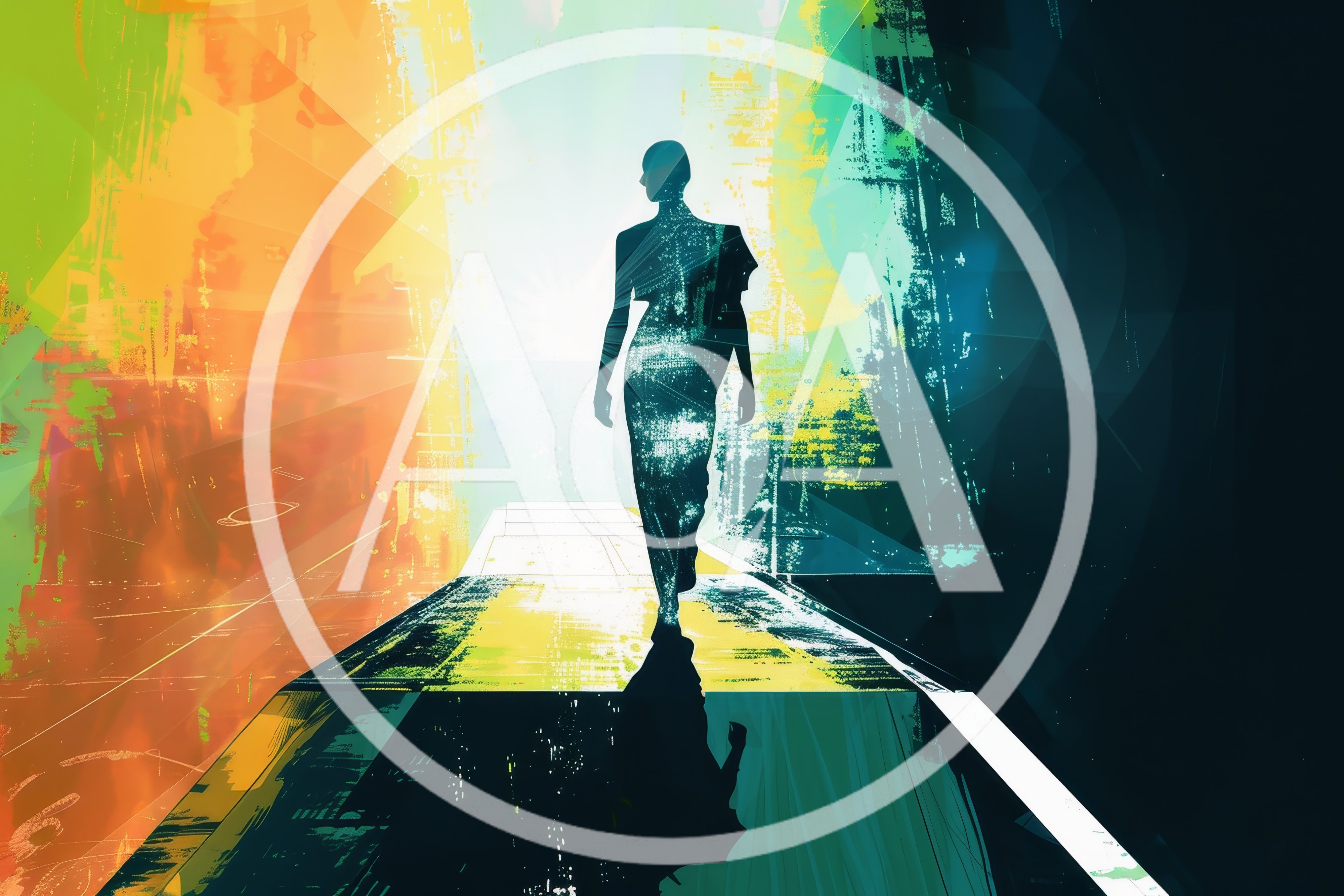 Abstract Silhouette Walking Down A Glowing Digital Runway