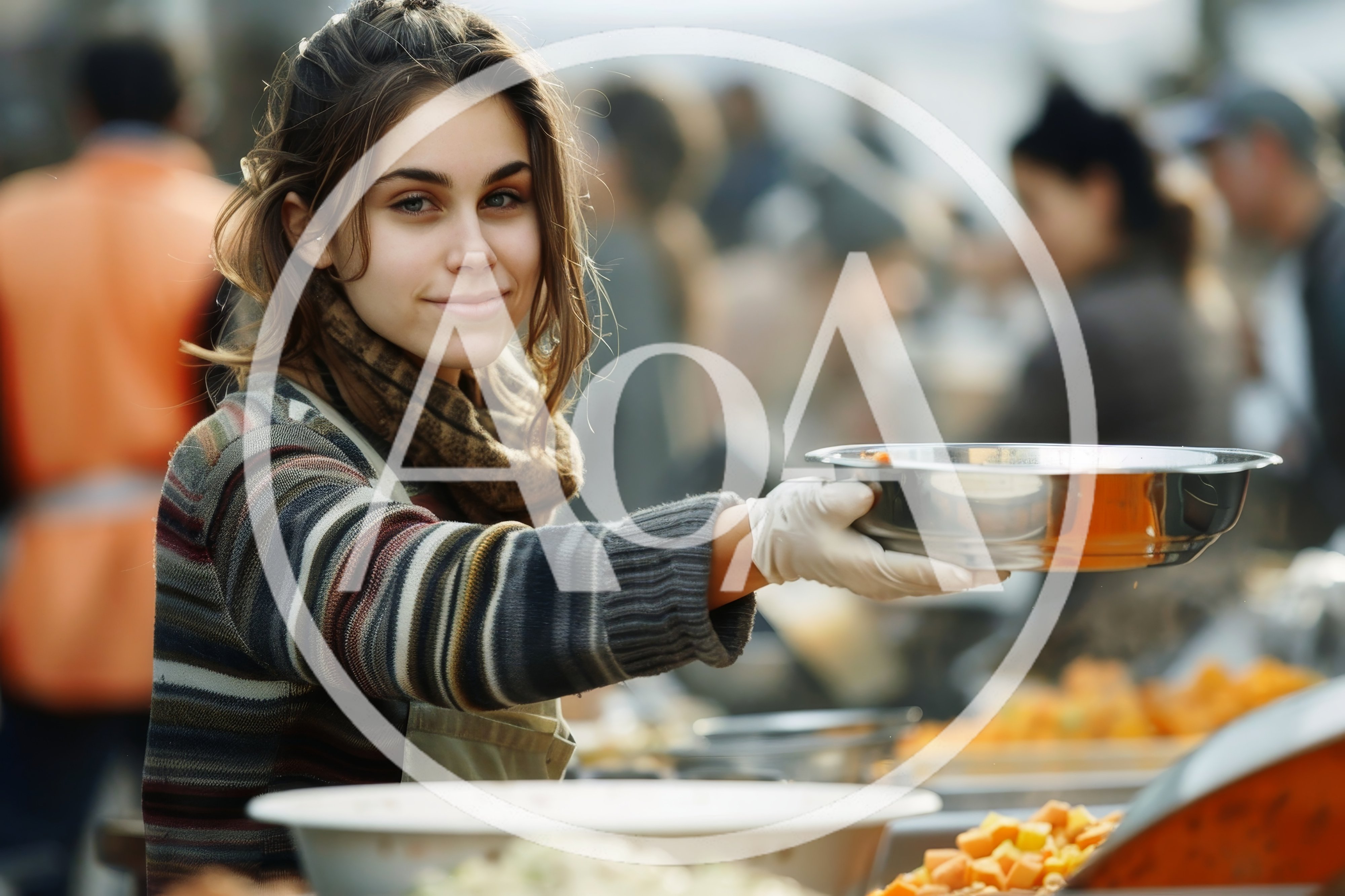 Young Woman Serving Food at a Community Soup Kitchen