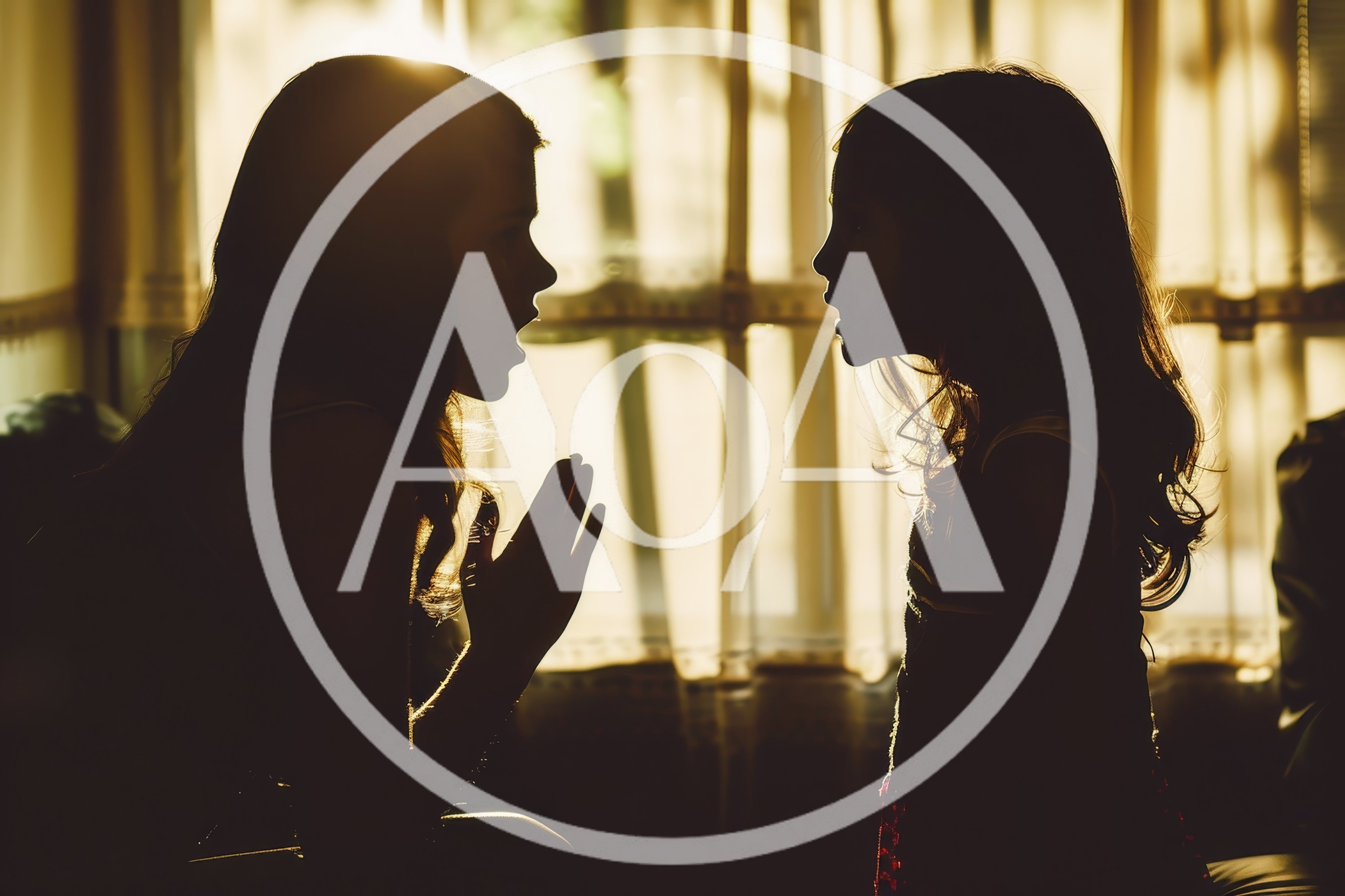 Silhouetted Sisters Talking In Front Of A Window