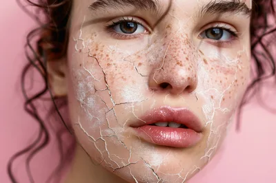 Close Up Portrait Of Woman With Cracked Dry Skin