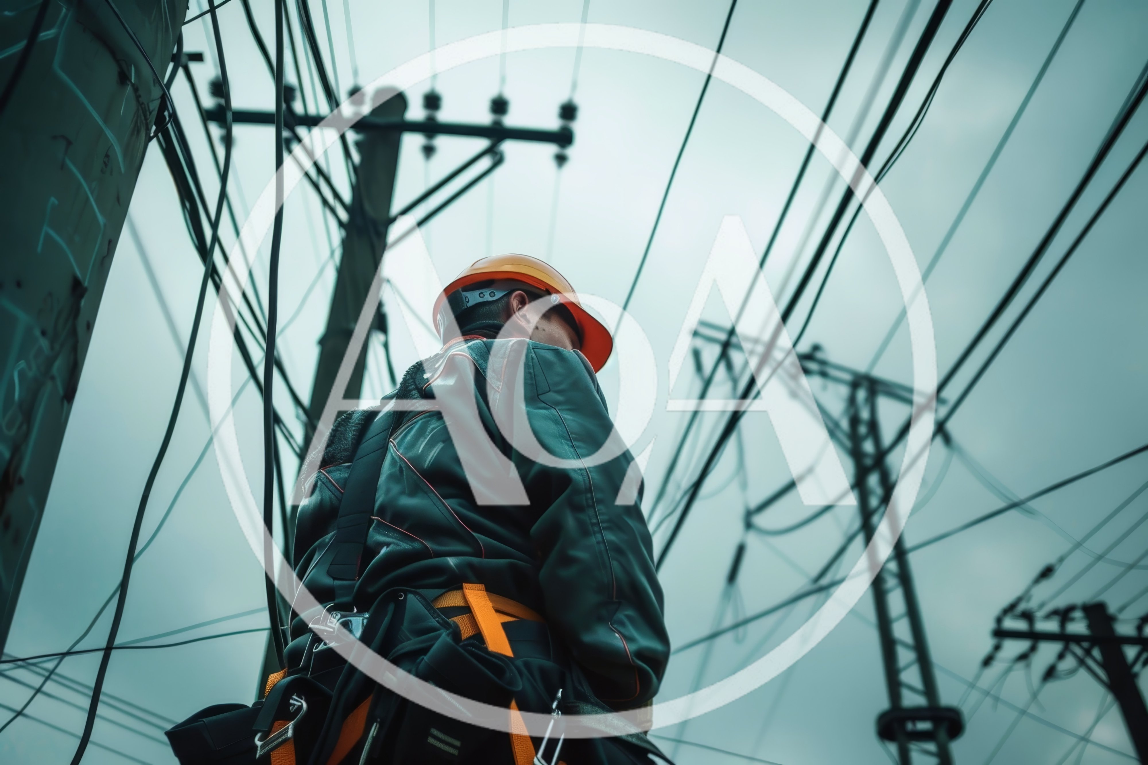 Electrical Lineman Working On Utility Pole
