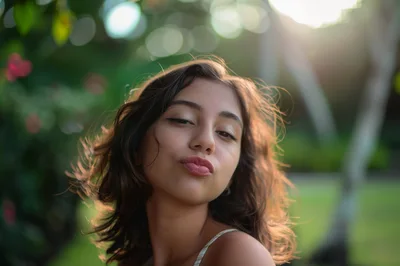 Young Woman Posing With Pouty Lips Outdoors