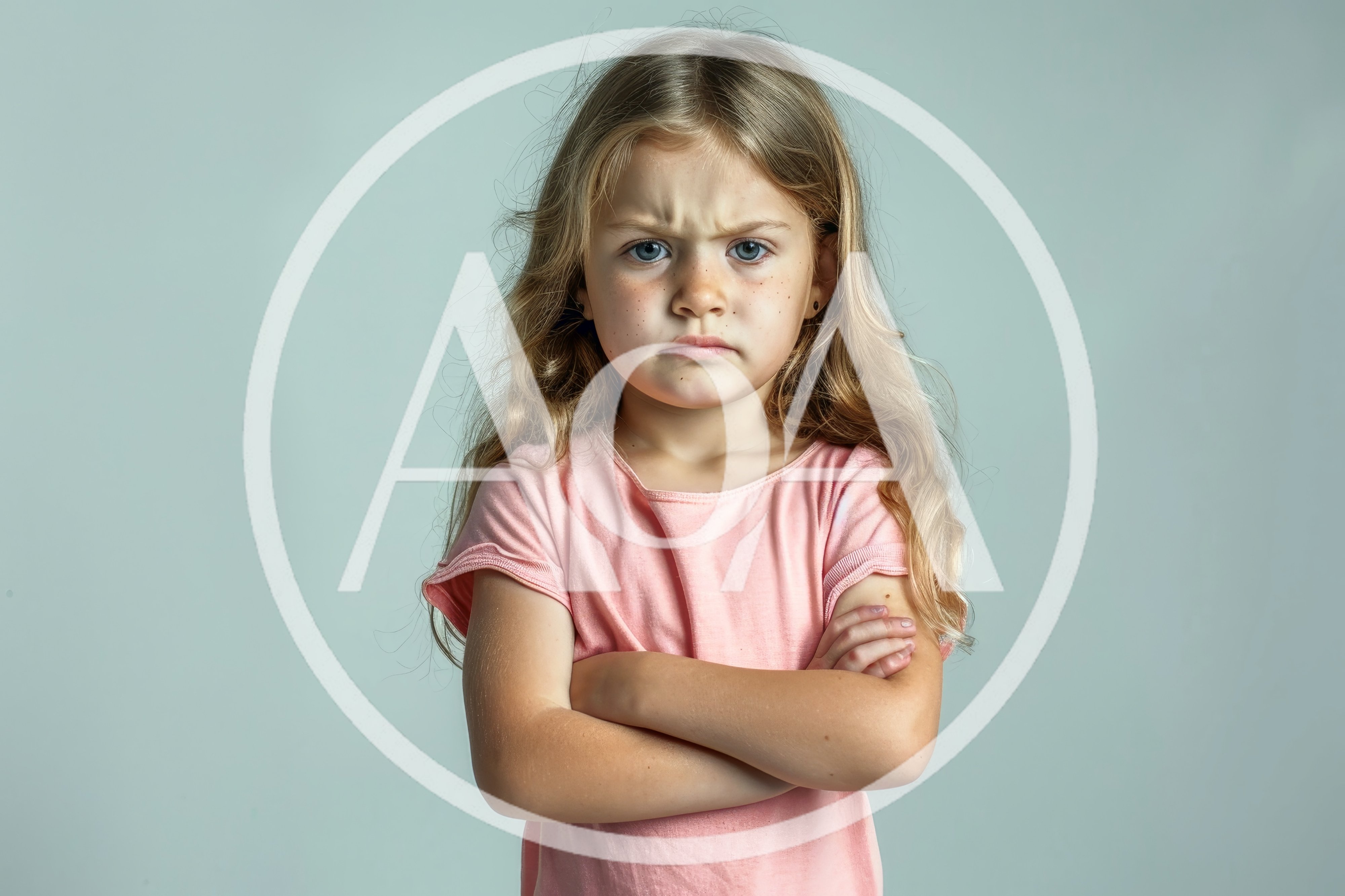 Portrait Of A Grumpy Little Girl With Crossed Arms