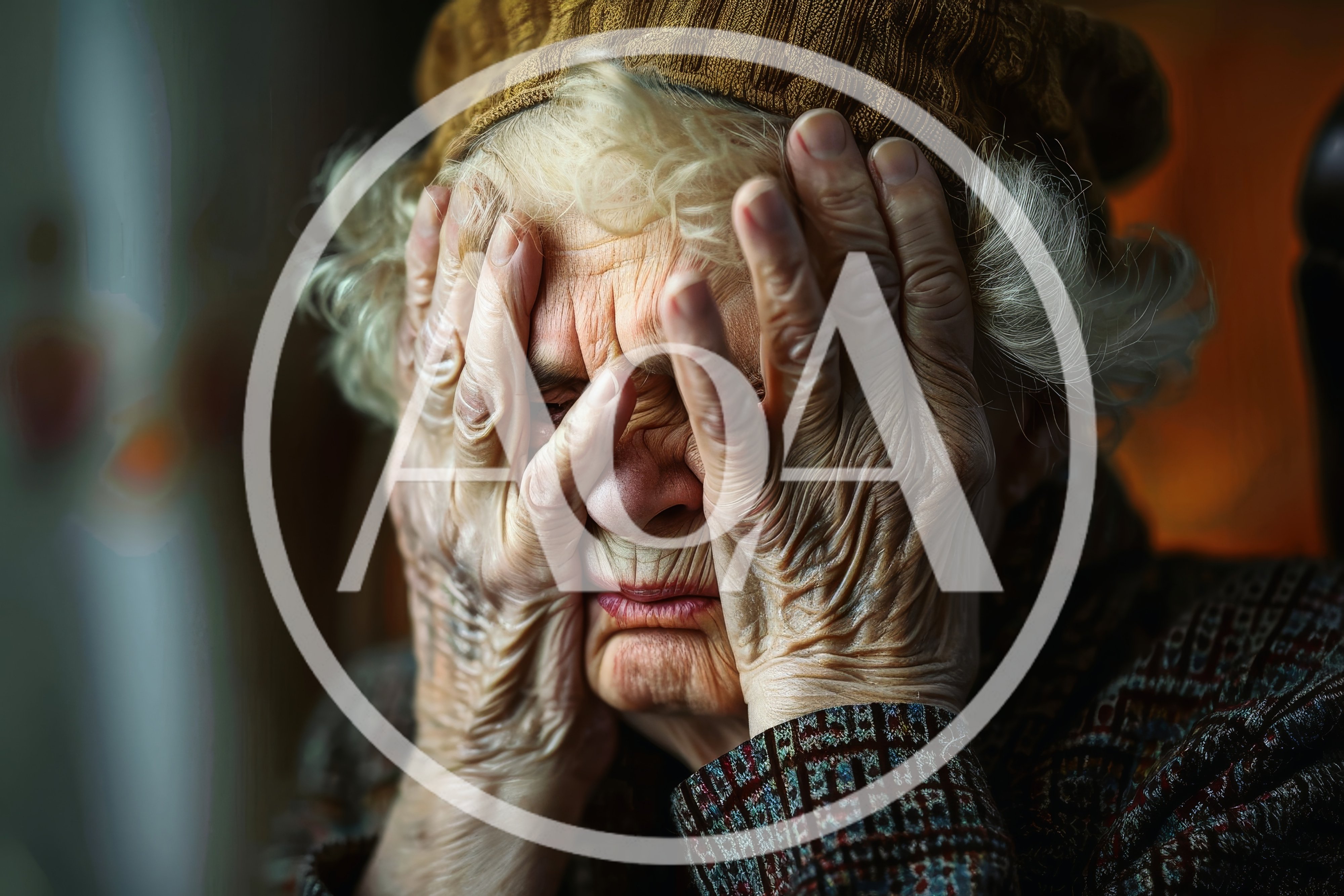 Elderly Woman Covering Her Face In Deep Distress