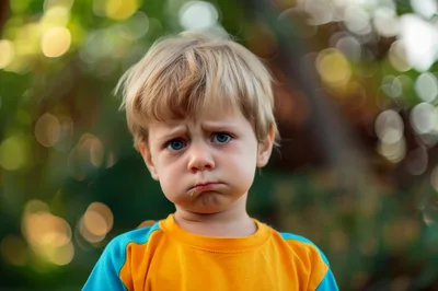 Sad Toddler Boy With Pouty Expression