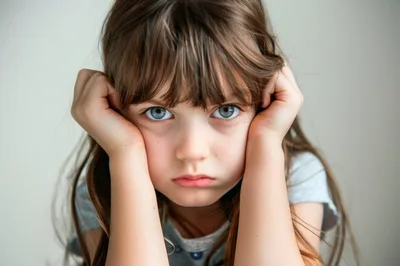 Portrait Of A Sad Young Girl With Blue Eyes