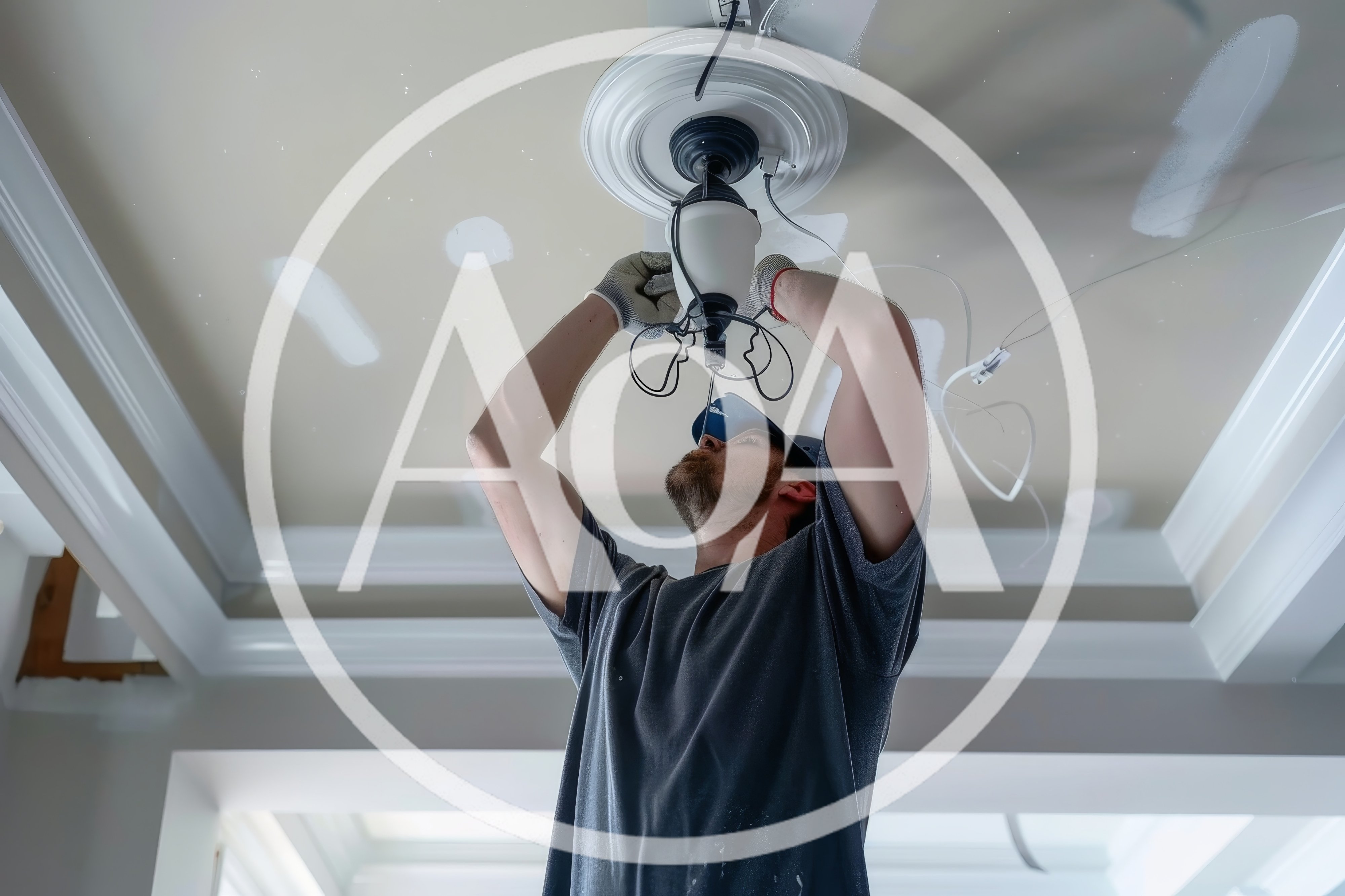 Electrician Installing A Ceiling Light Fixture
