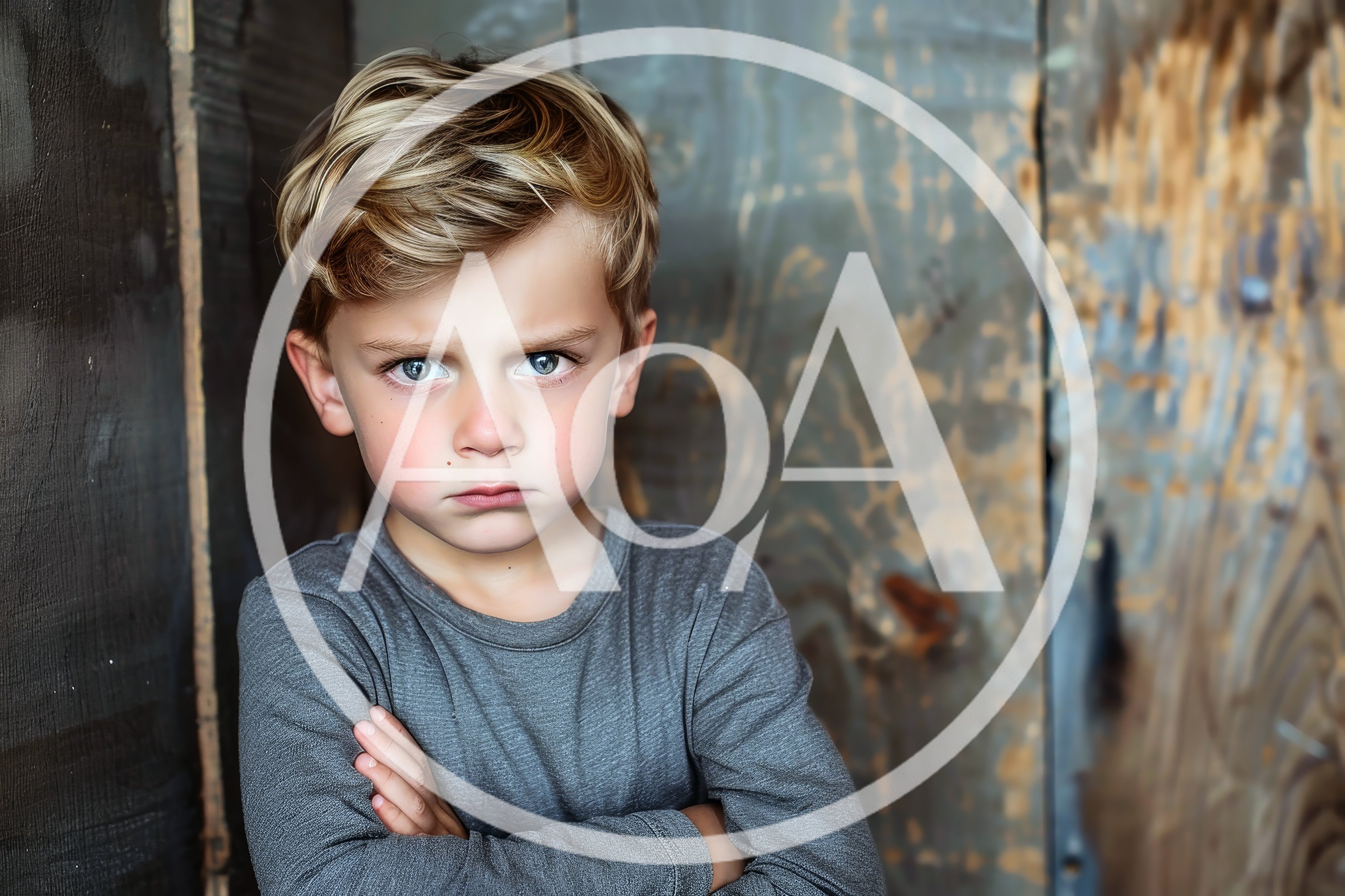 Portrait Of A Young Boy With A Serious Expression