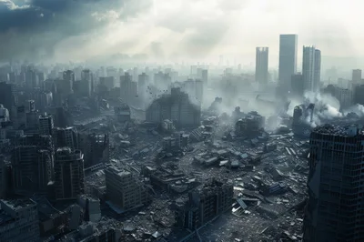Aerial View Of A Devastated Post-Apocalyptic Cityscape