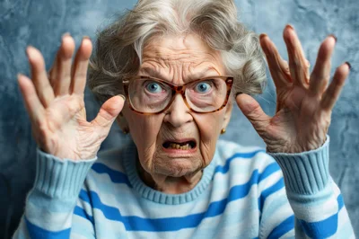 Elderly Woman Expressing Shock And Frustration