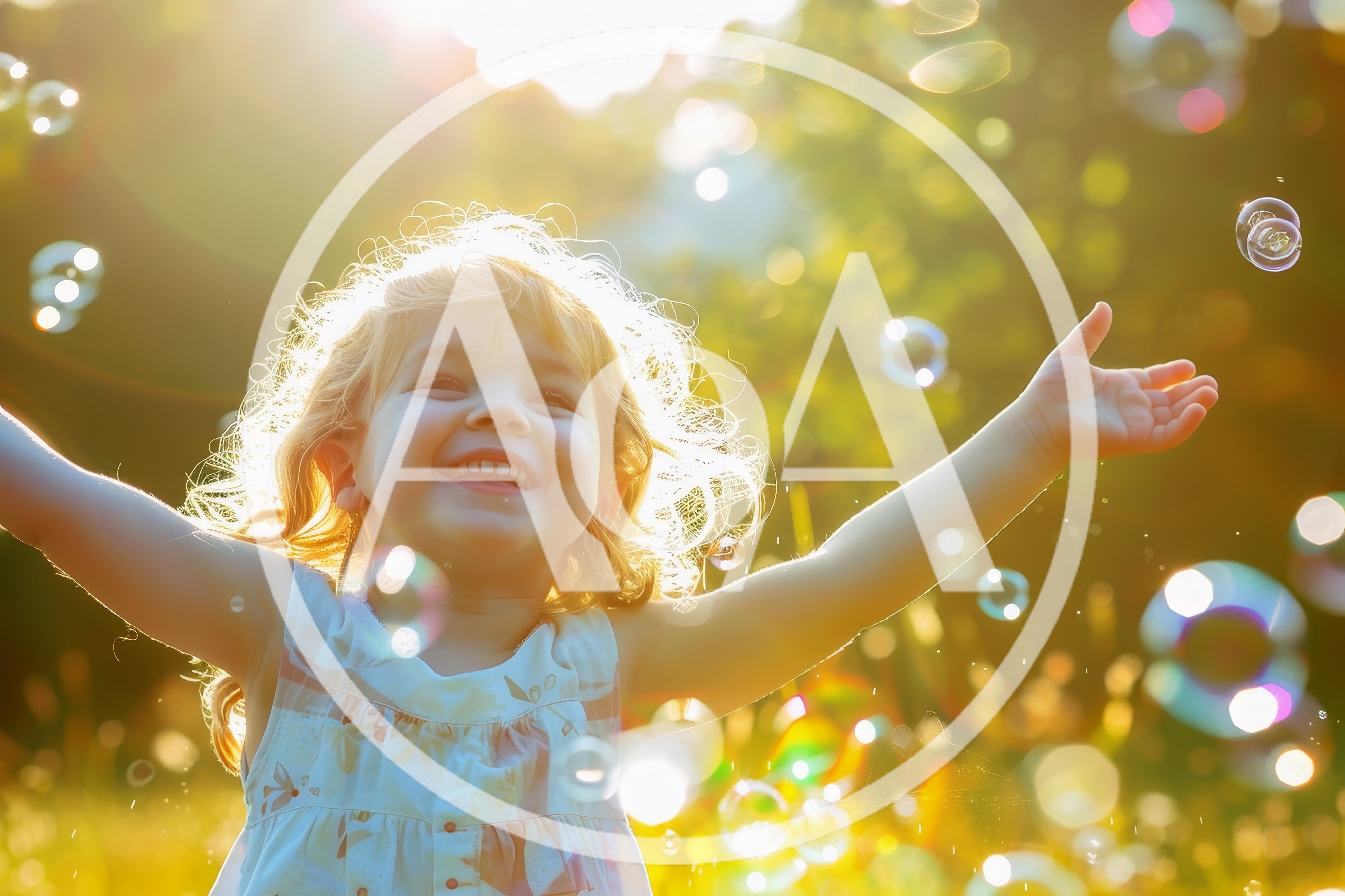 Happy Little Girl Playing With Bubbles Outdoors